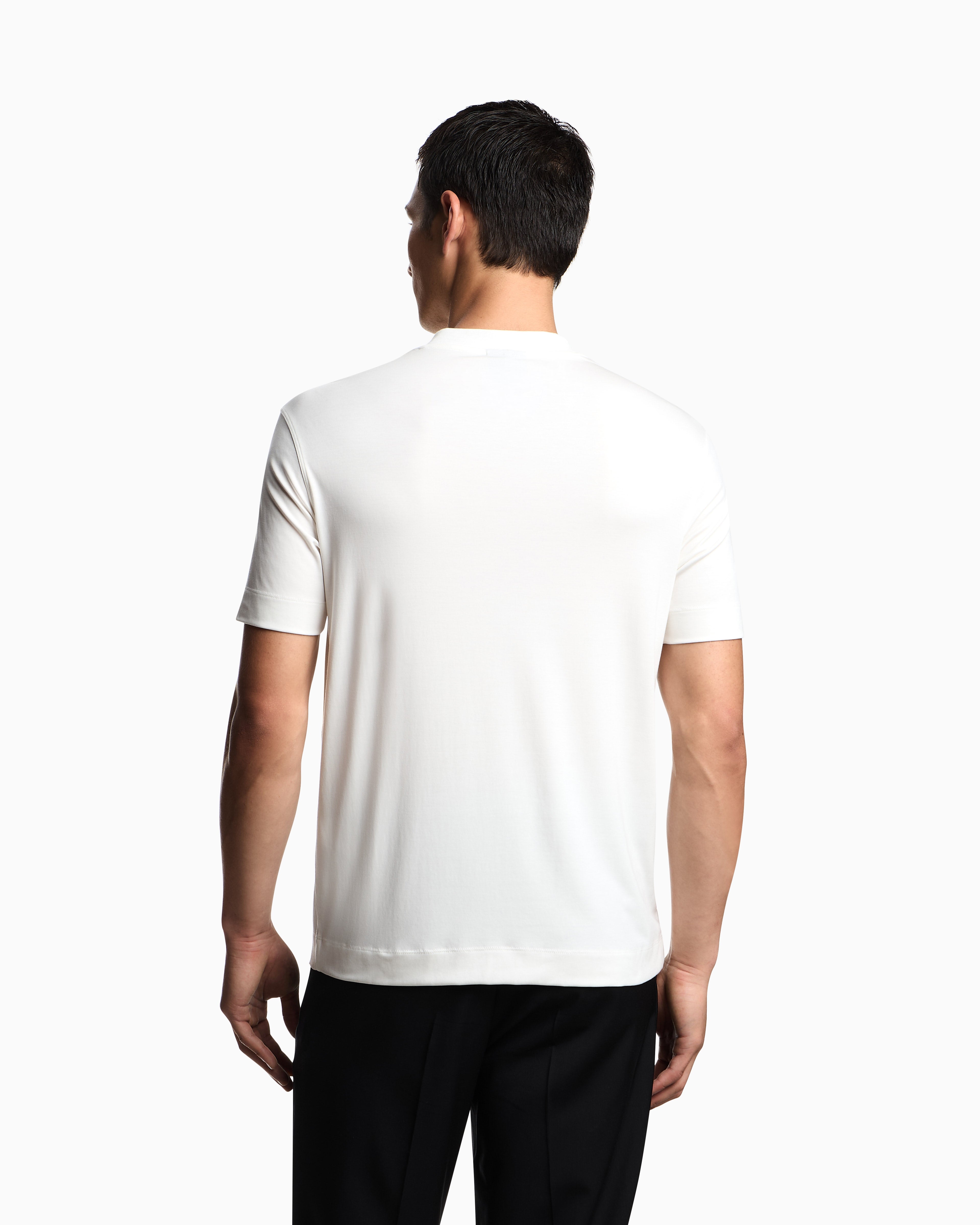 Emporio Armani Modal jersey V-neck T-shirt with micro eagle embroidery