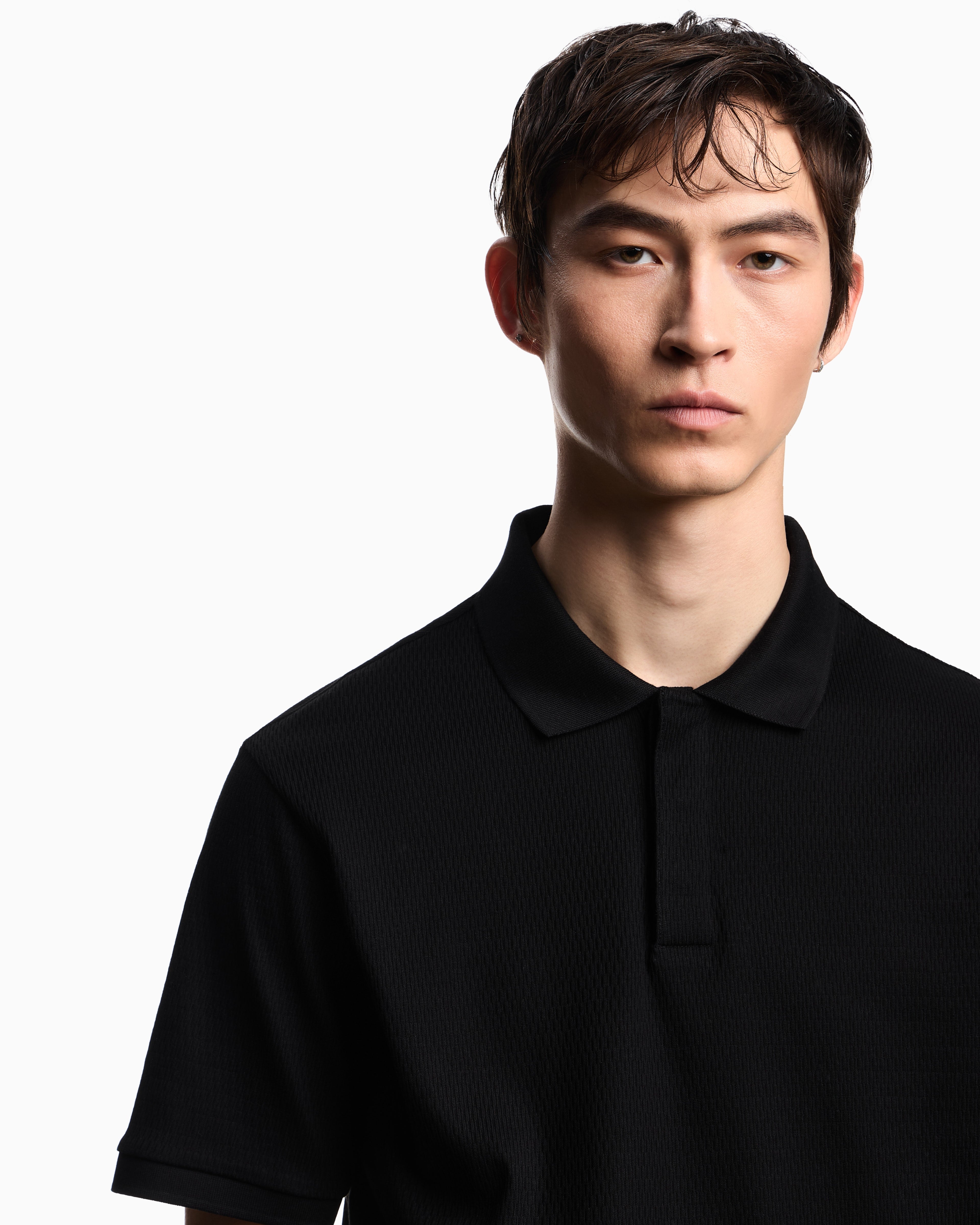 Emporio Armani Jersey polo shirt with vertical jacquard motif
