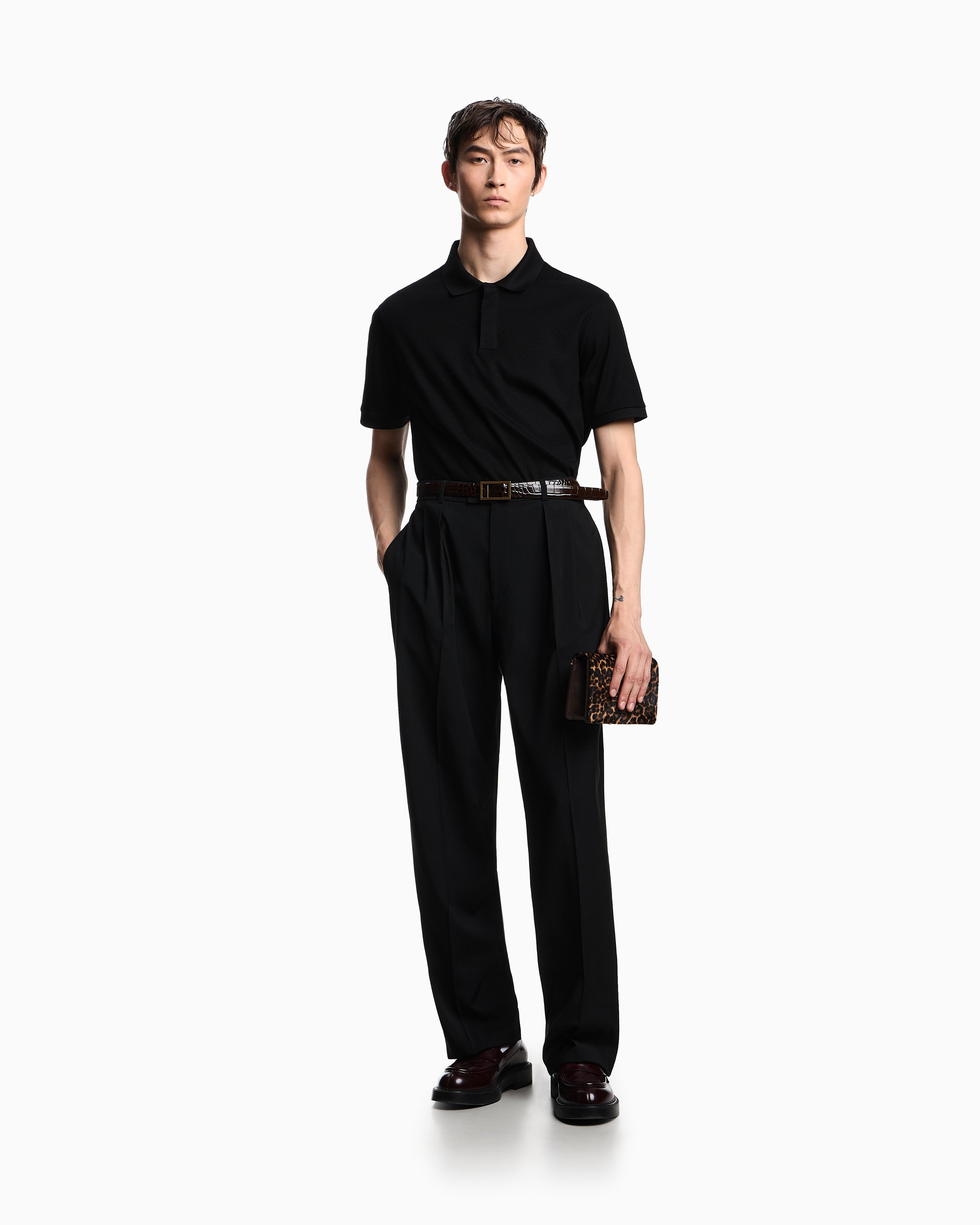 Emporio Armani Jersey polo shirt with vertical jacquard motif