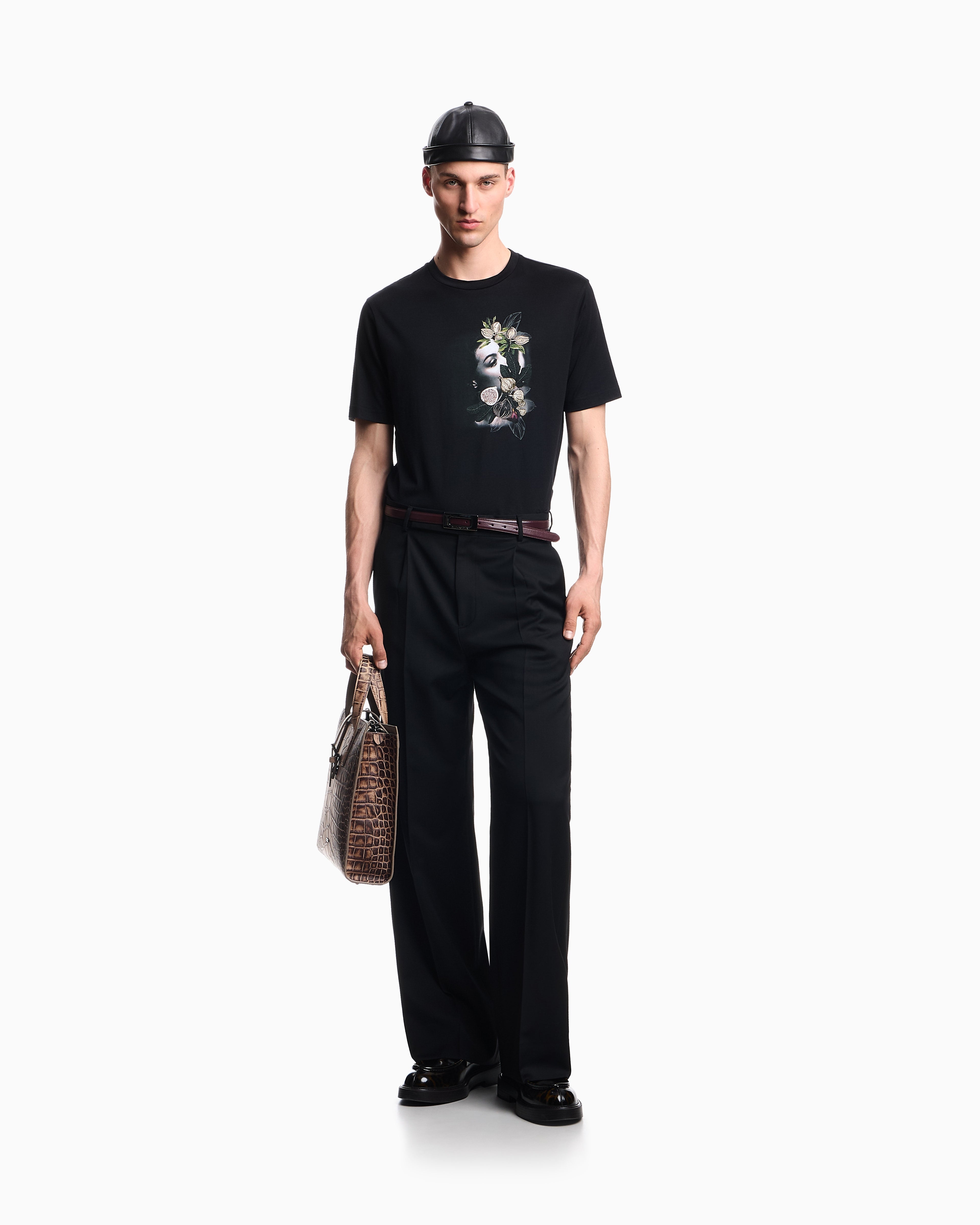 Emporio Armani ASV jersey T-shirt with embroidery and print of a woman and foliage