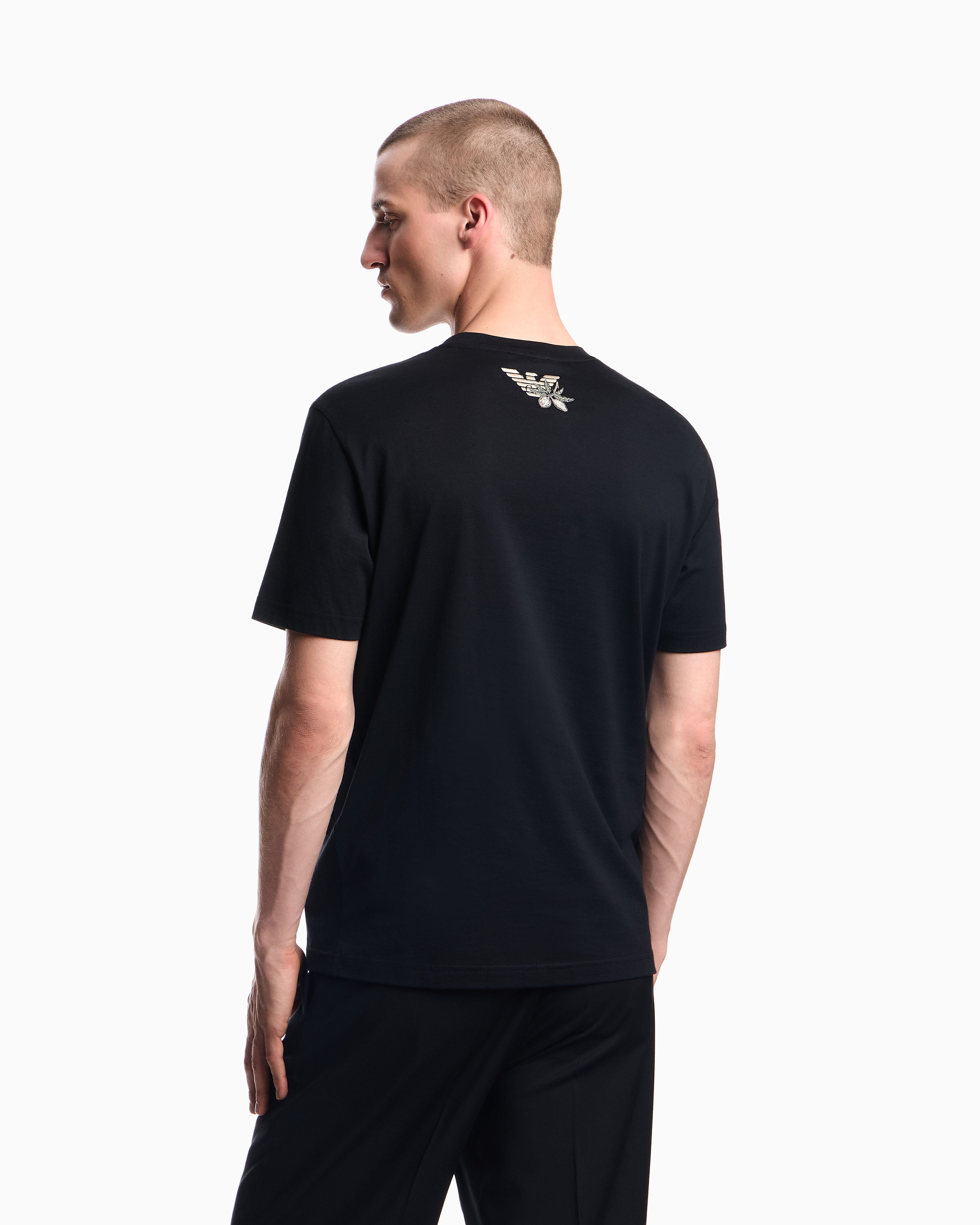Emporio Armani ASV jersey T-shirt with embroidery and print of a woman and foliage