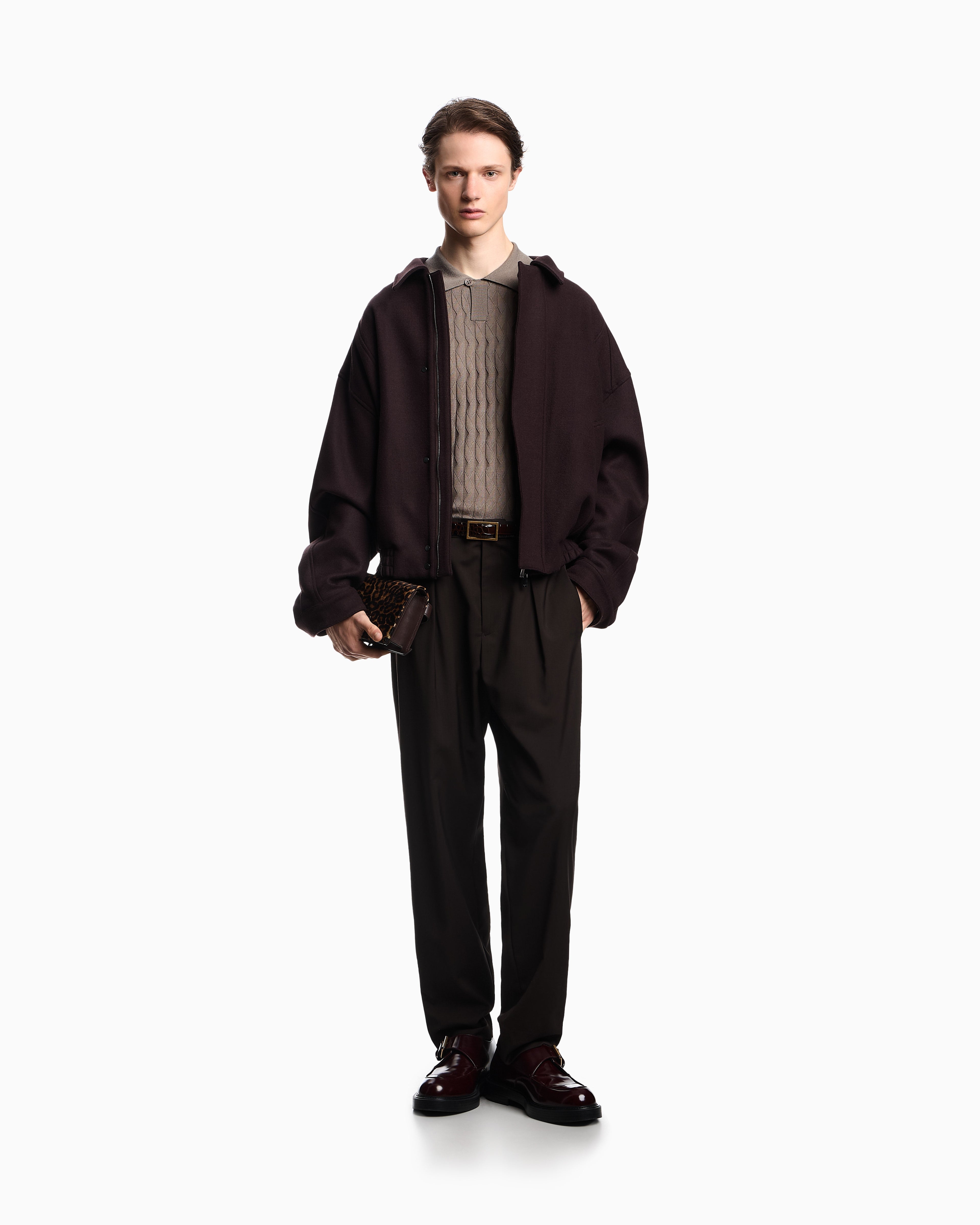 Emporio Armani ASV Lyocell-blend jumper with polo-shirt collar in an embossed, patterned stitch