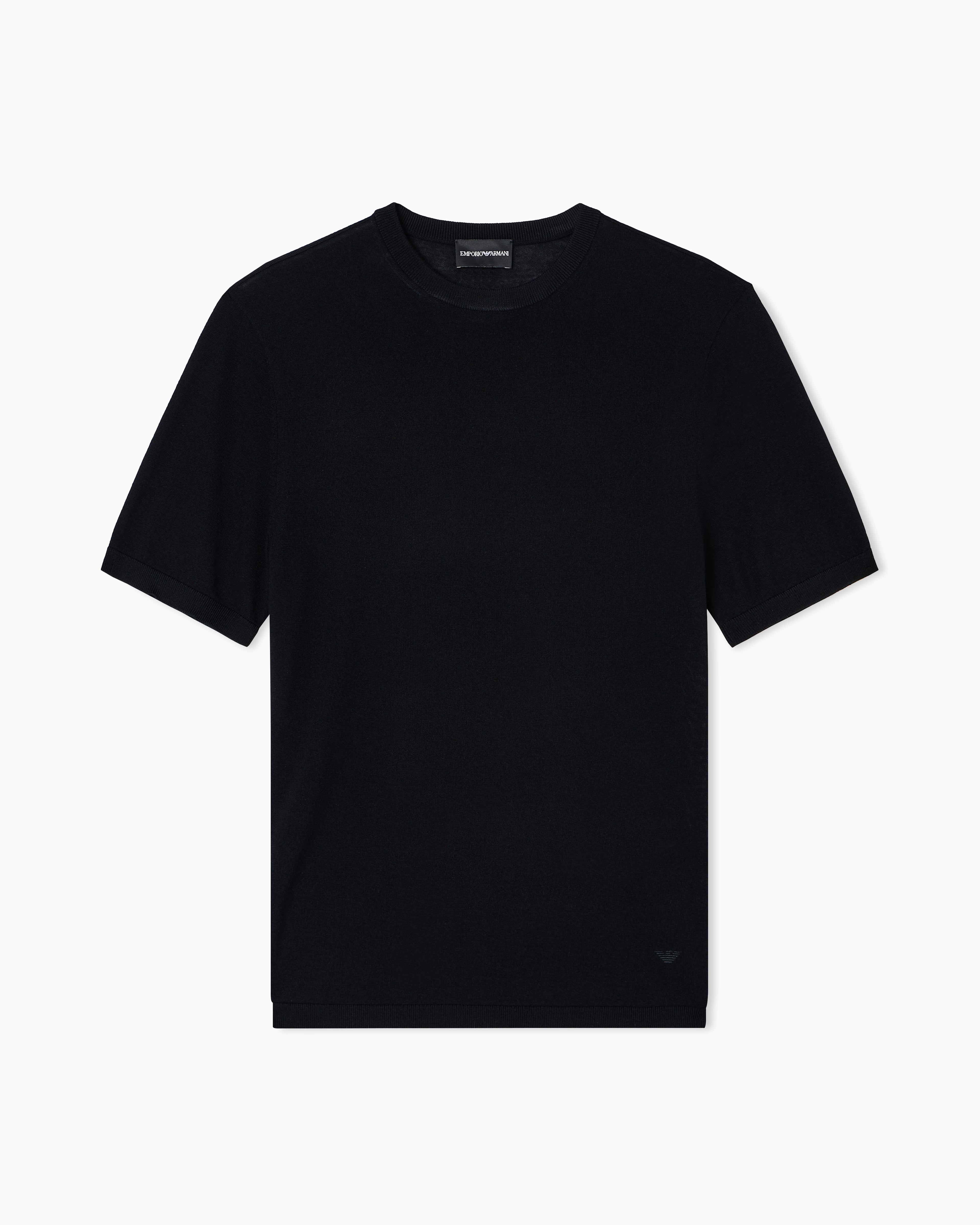 Emporio Armani Short-sleeved jumper in a seamless plain-knit virgin wool