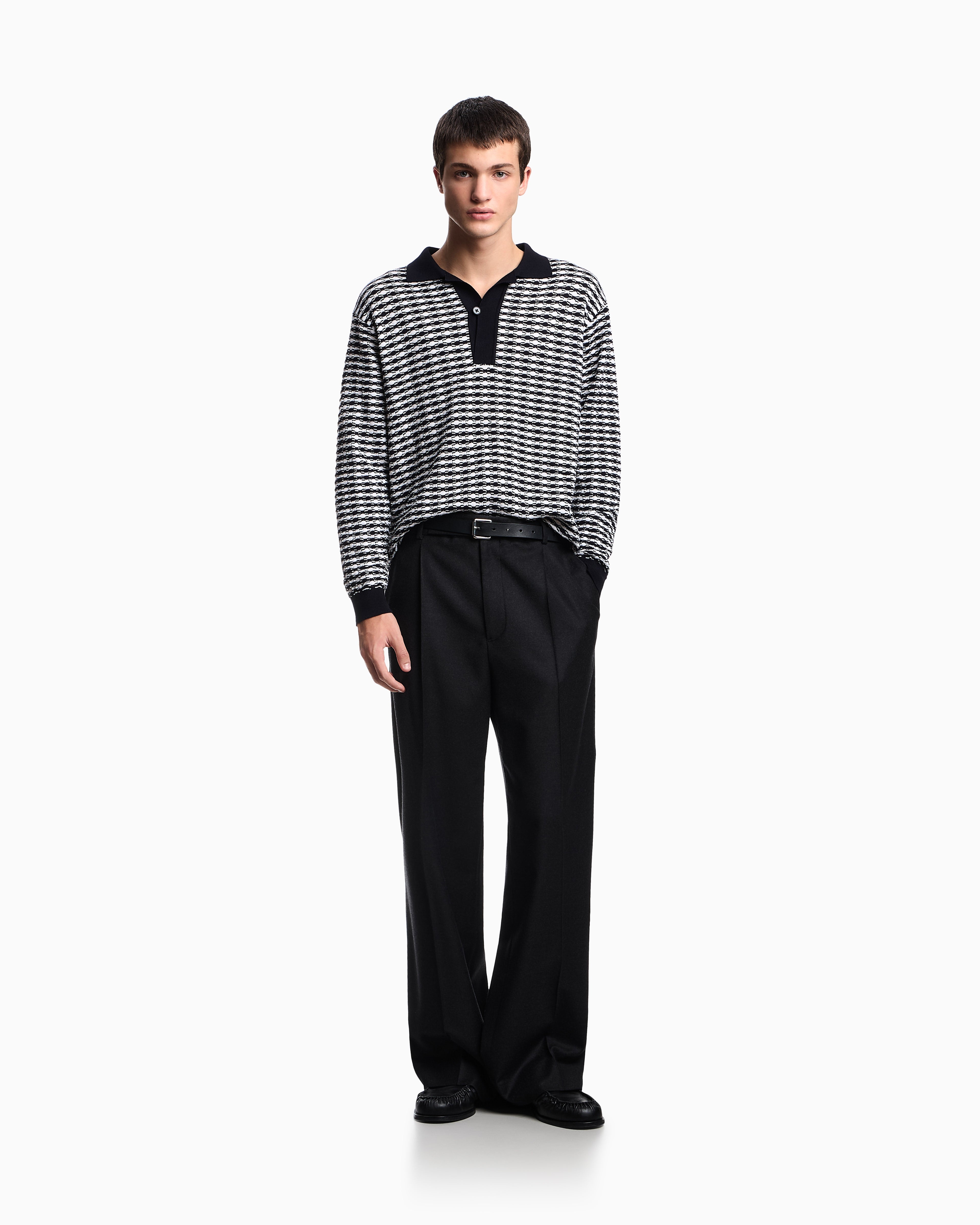 Emporio Armani Icon virgin-wool jumper with polo-shirt collar and embossed knit