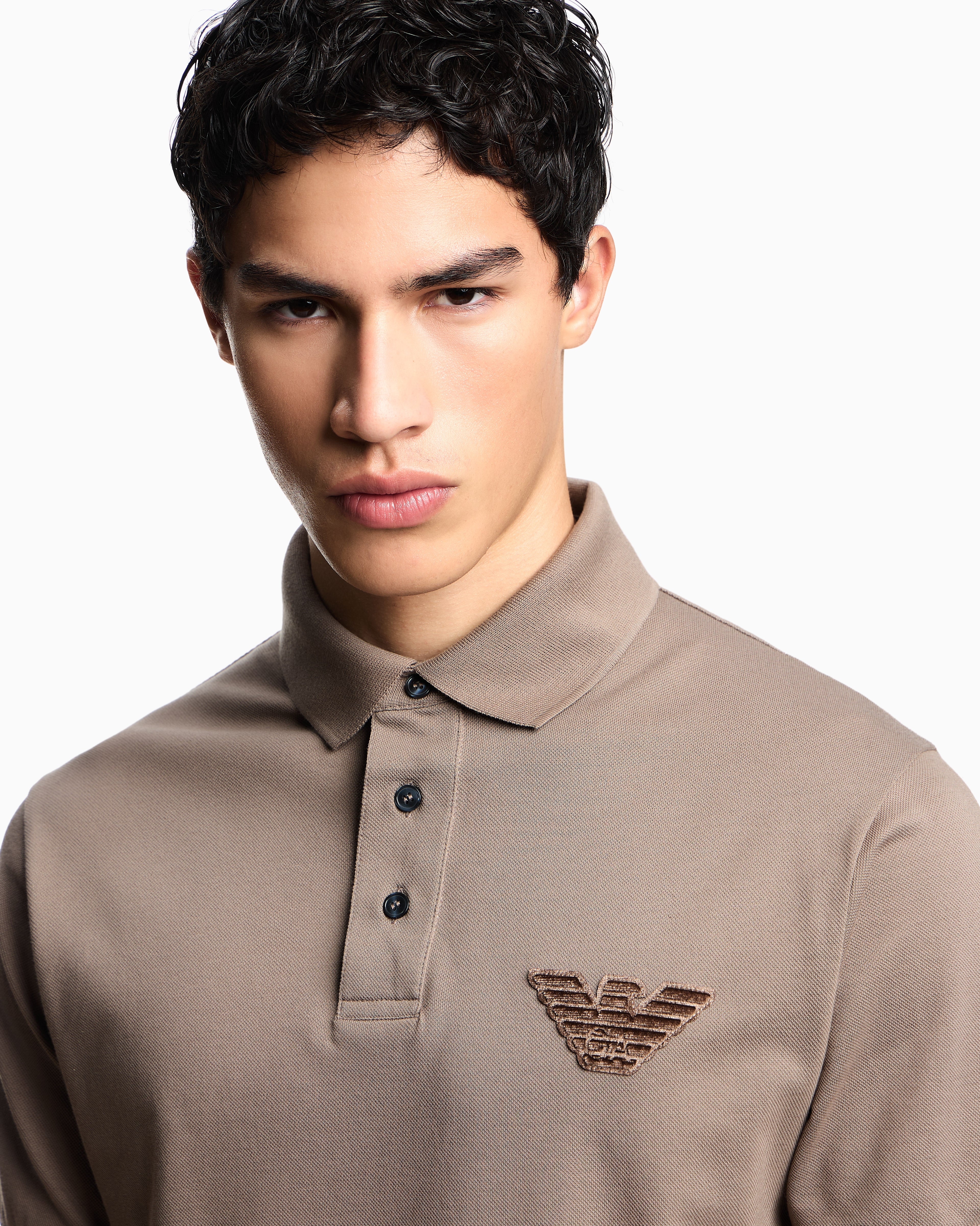 Emporio Armani Piqué jersey polo shirt with eagle patch
