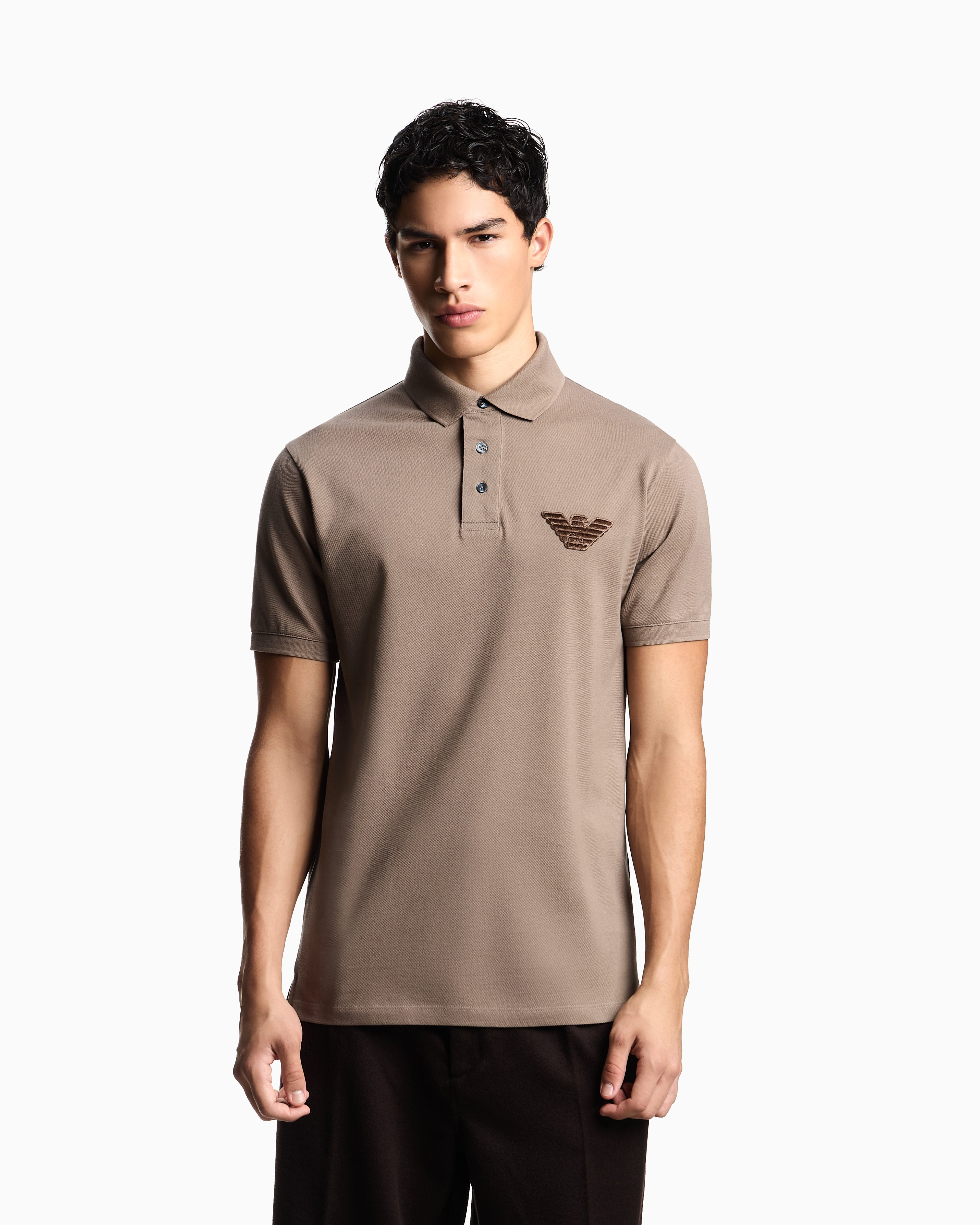 Emporio Armani Piqué jersey polo shirt with eagle patch