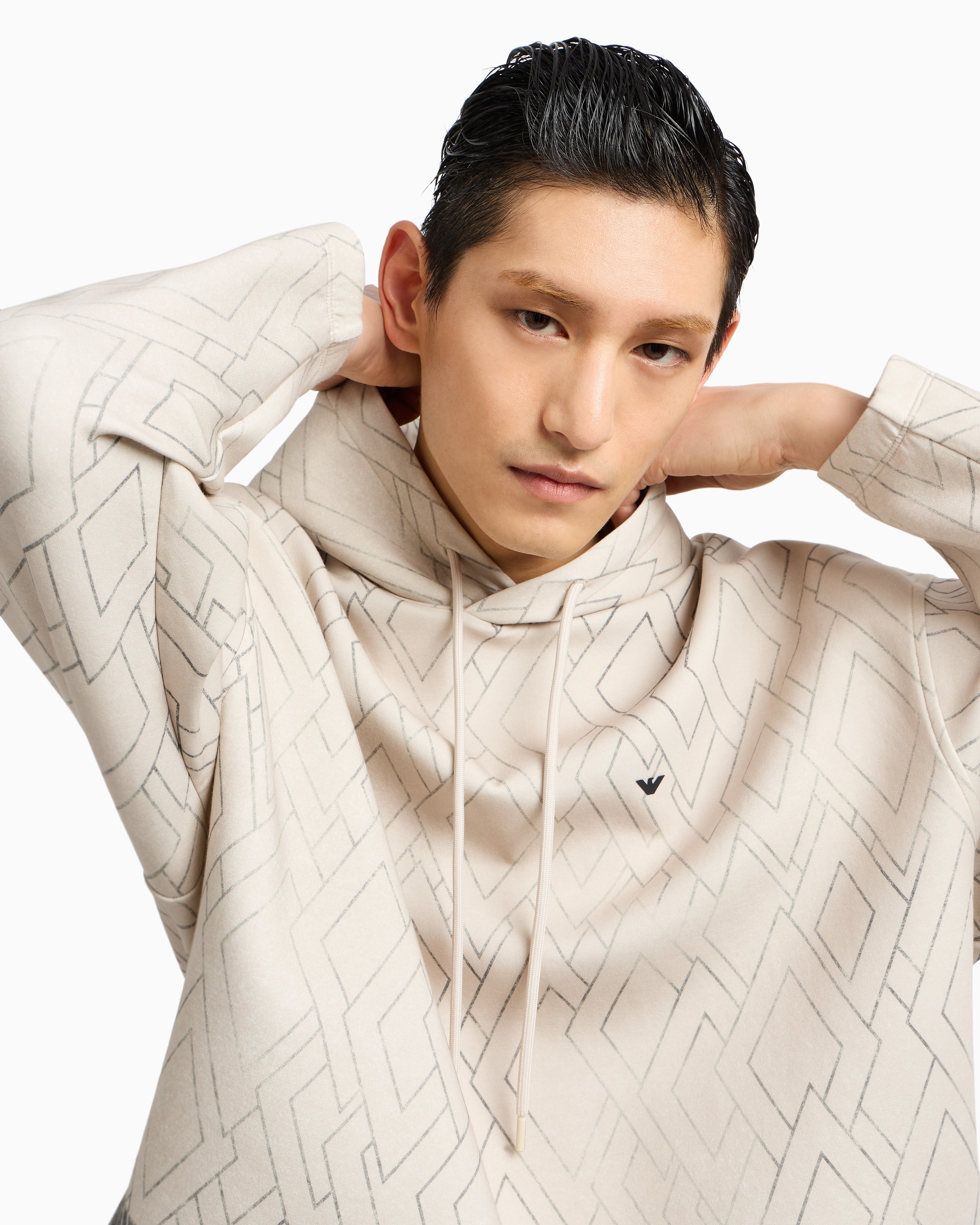 Emporio Armani ASV sweatshirt in double jersey with hood and all-over diamond print