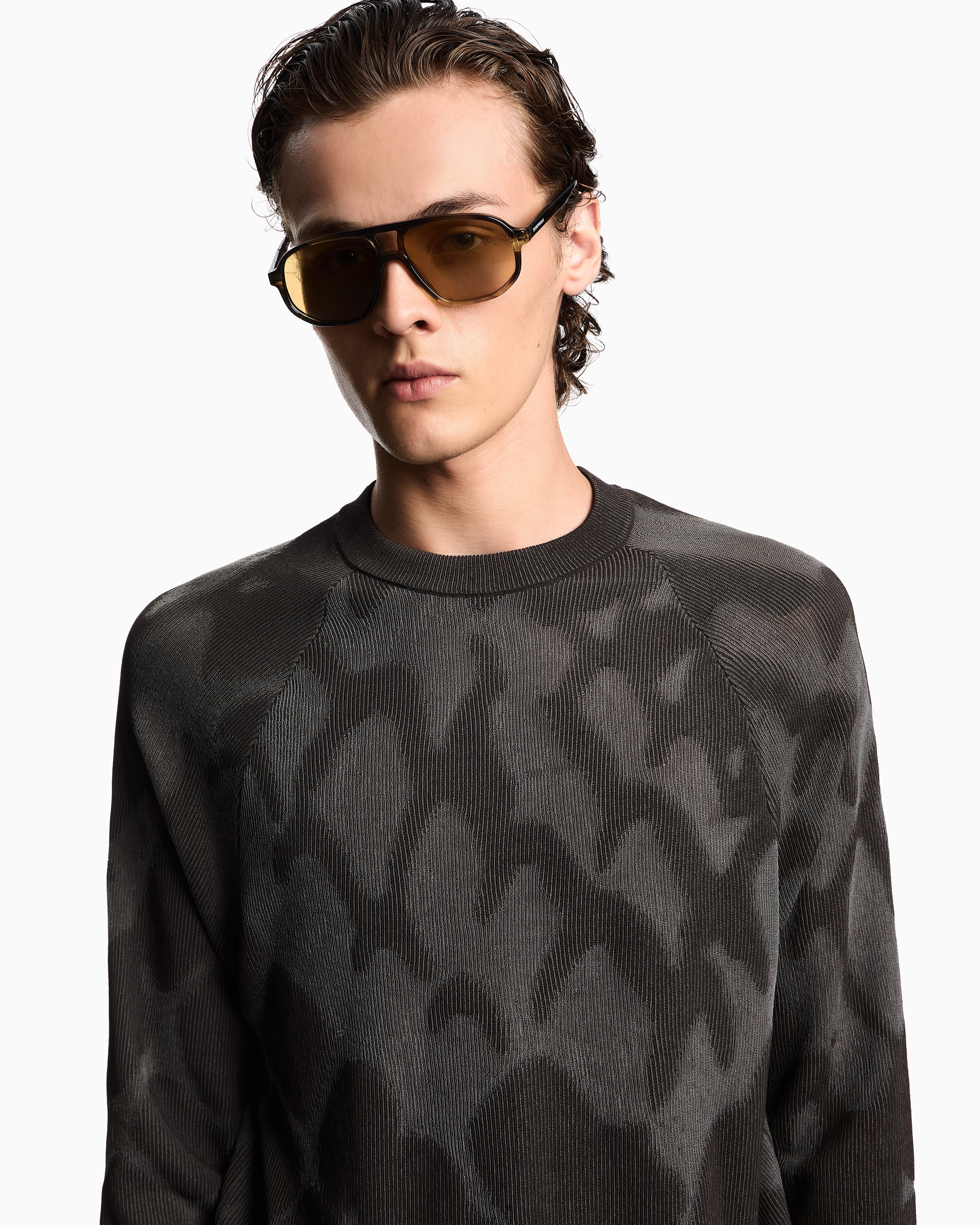 Emporio Armani Plated ribbed viscose-blend jumper with an all-over design