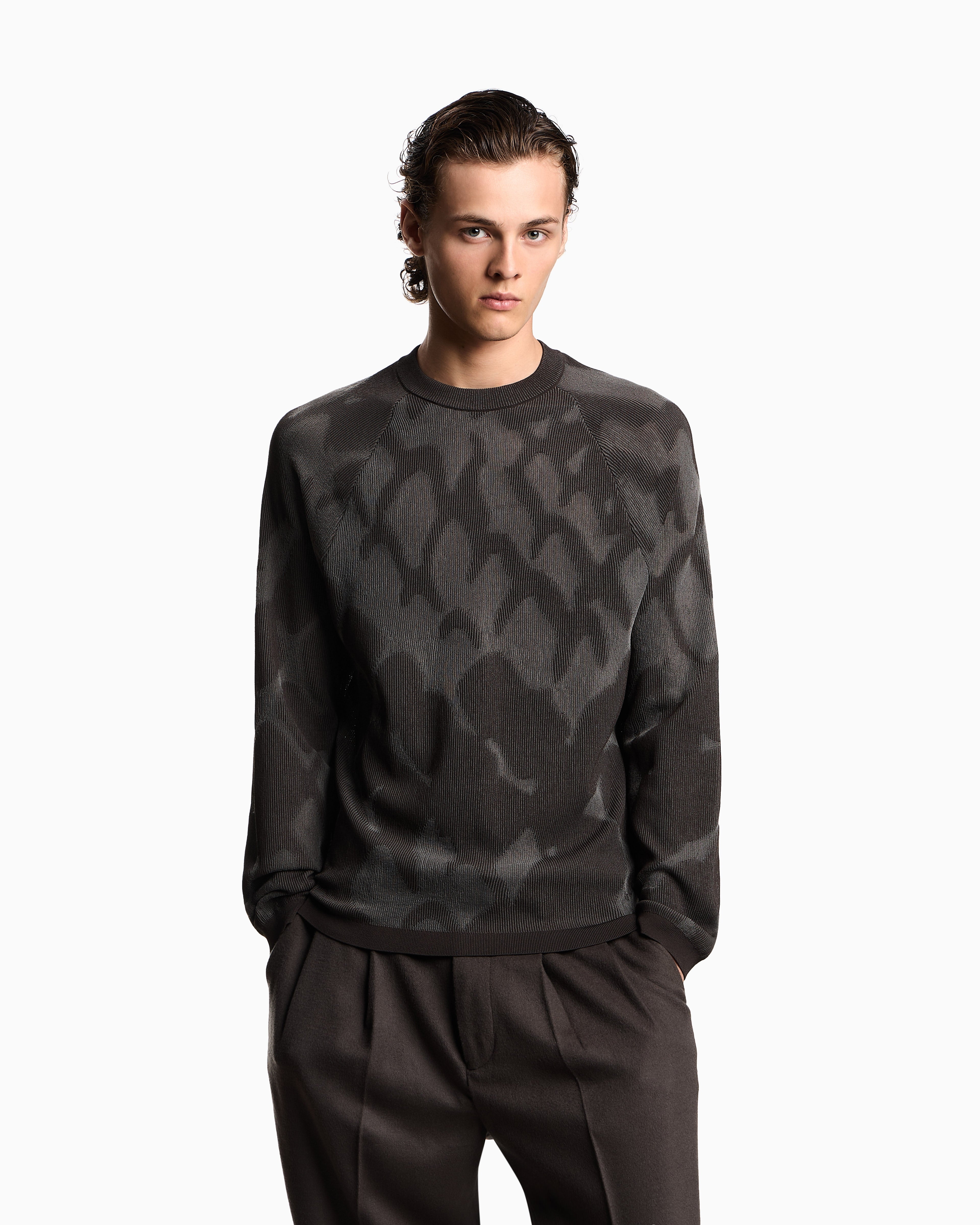 Emporio Armani Plated ribbed viscose-blend jumper with an all-over design