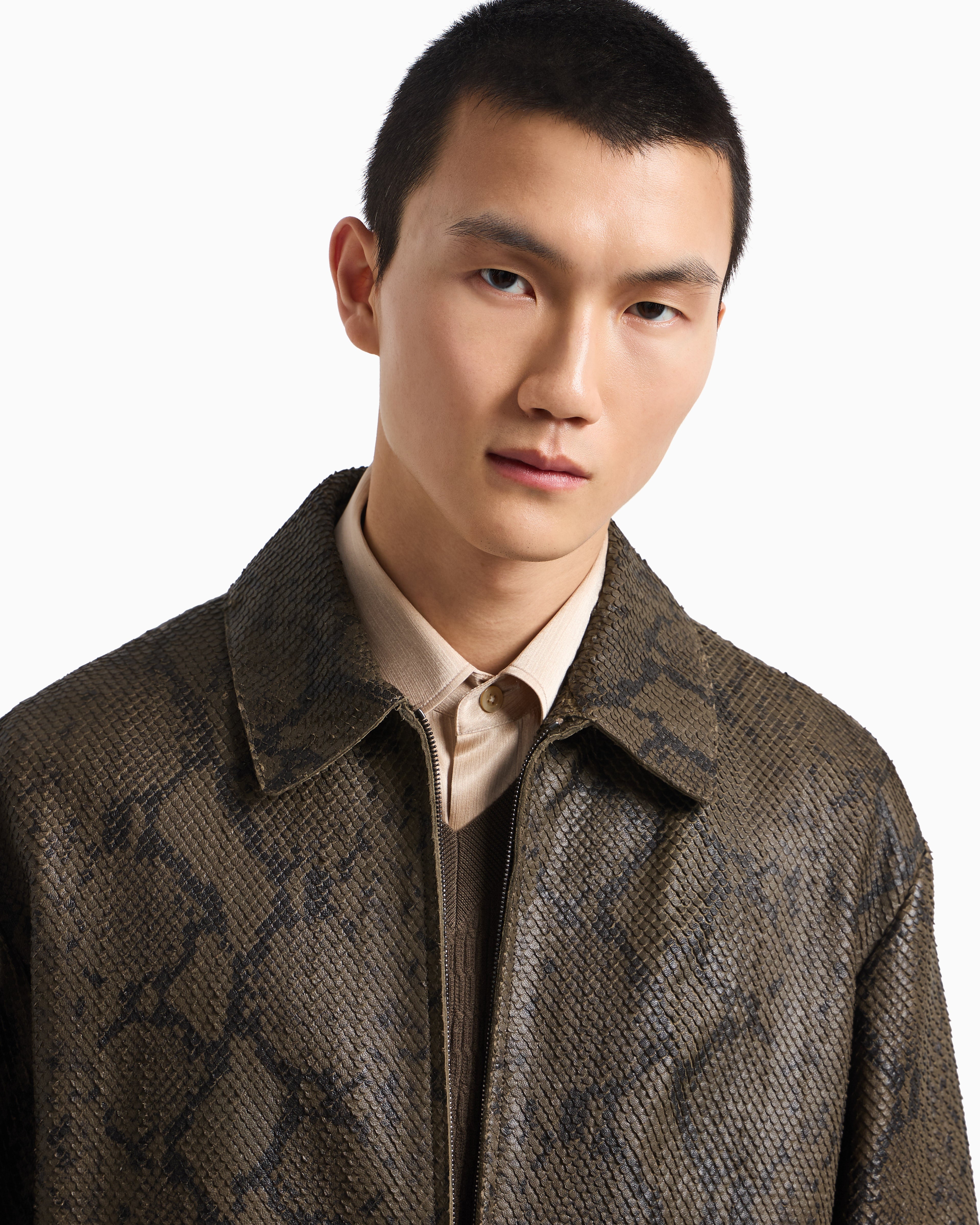 Emporio Armani Lambskin nappa leather blouson in a python print