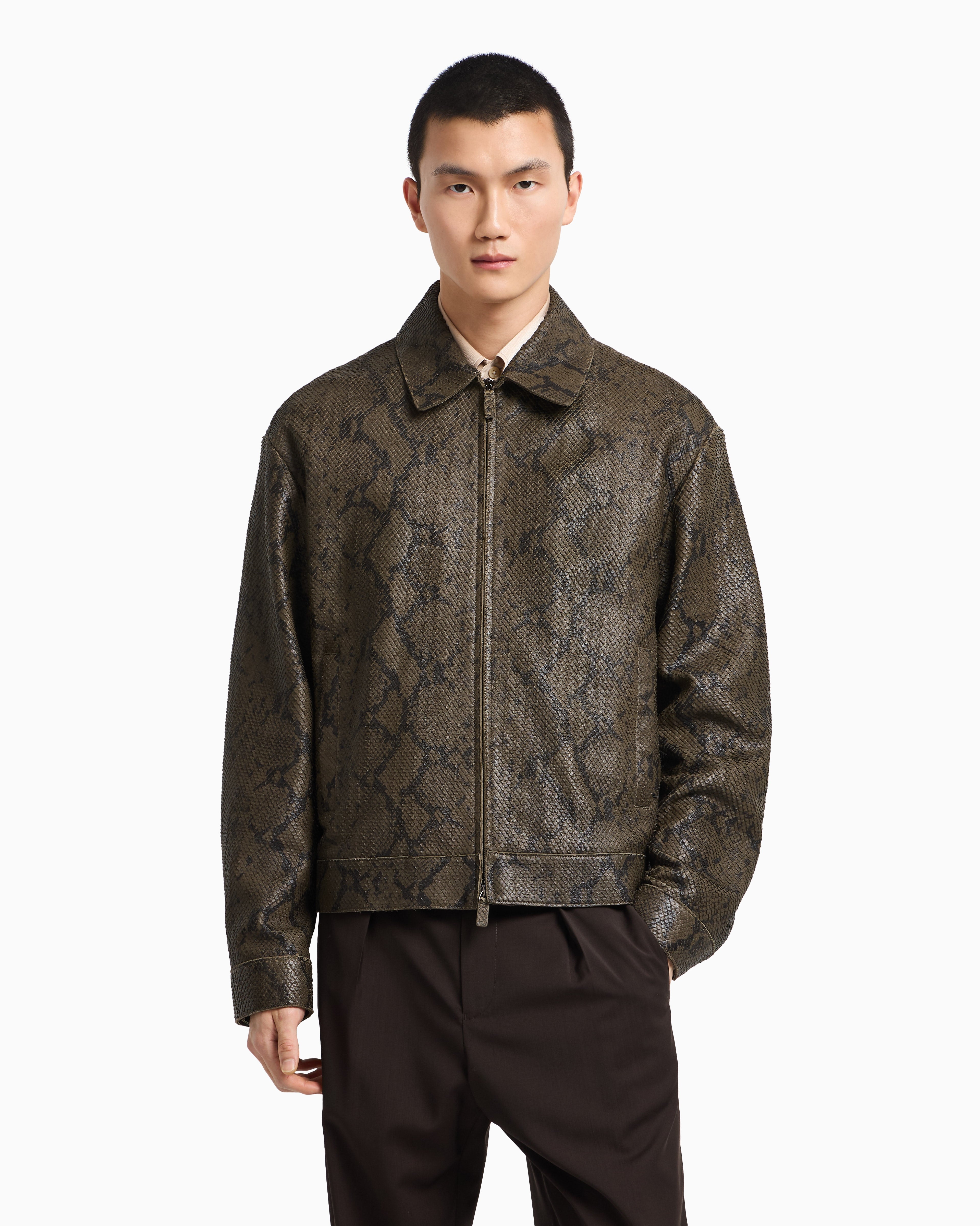 Emporio Armani Lambskin nappa leather blouson in a python print
