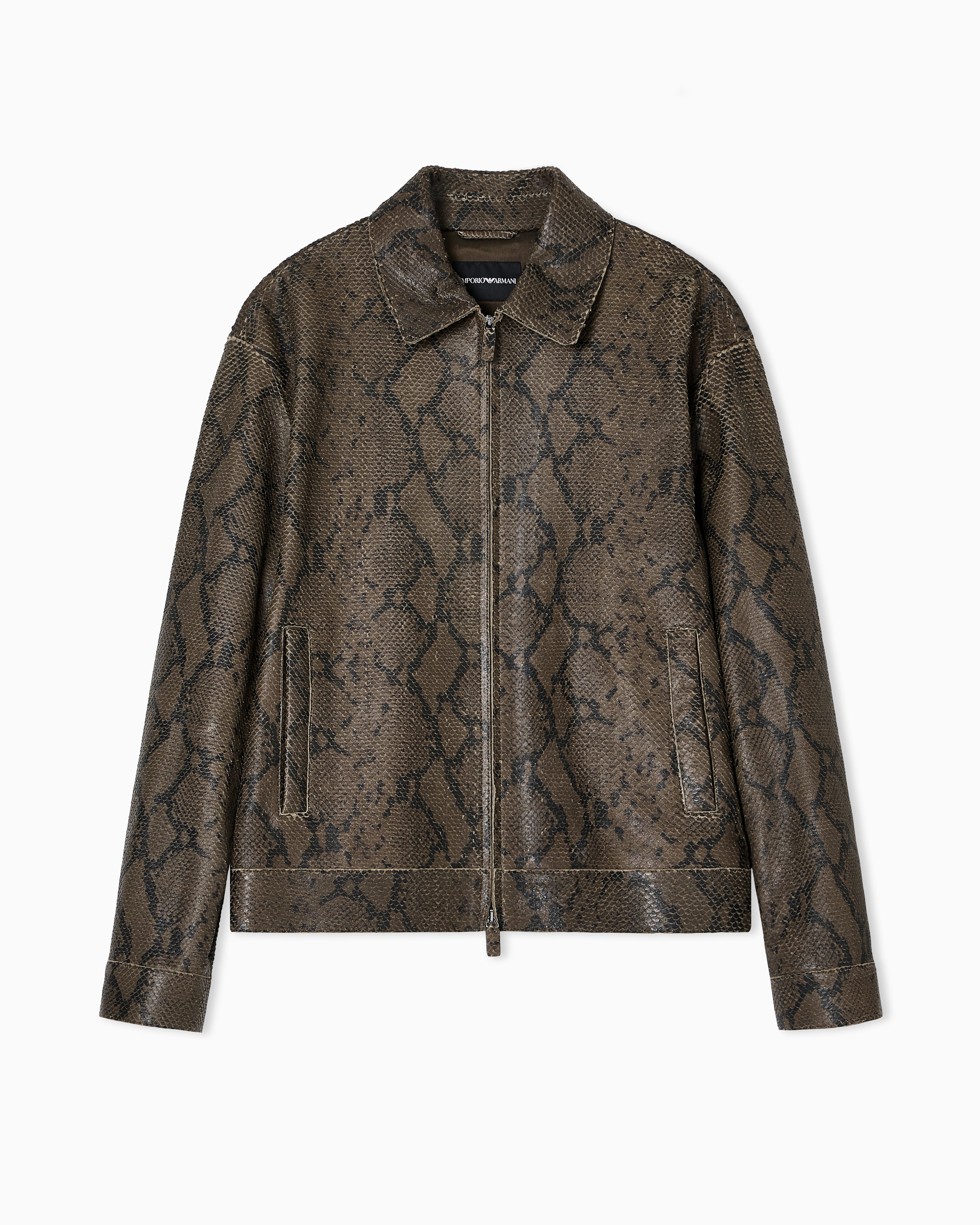 Emporio Armani Lambskin nappa leather blouson in a python print