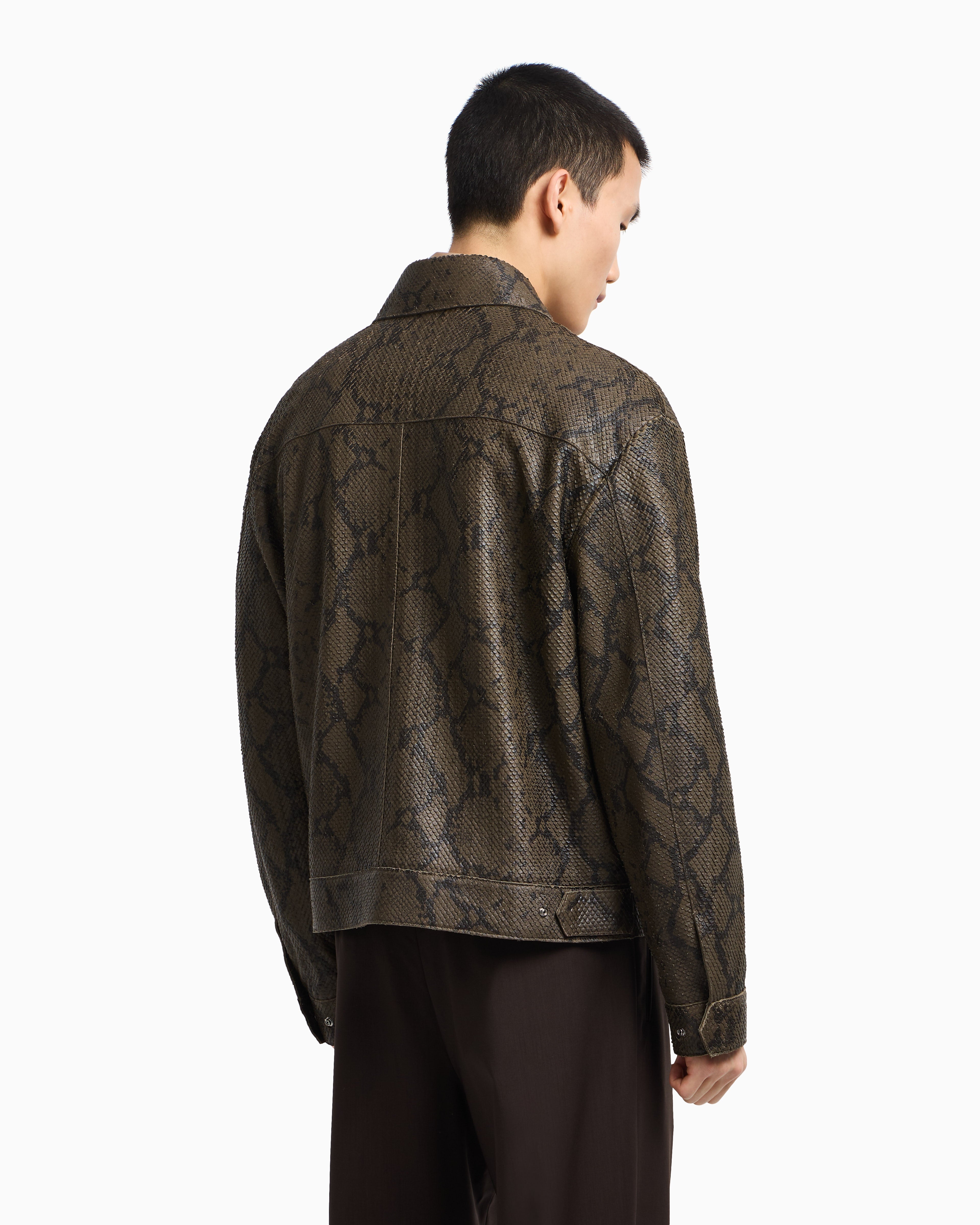 Emporio Armani Lambskin nappa leather blouson in a python print