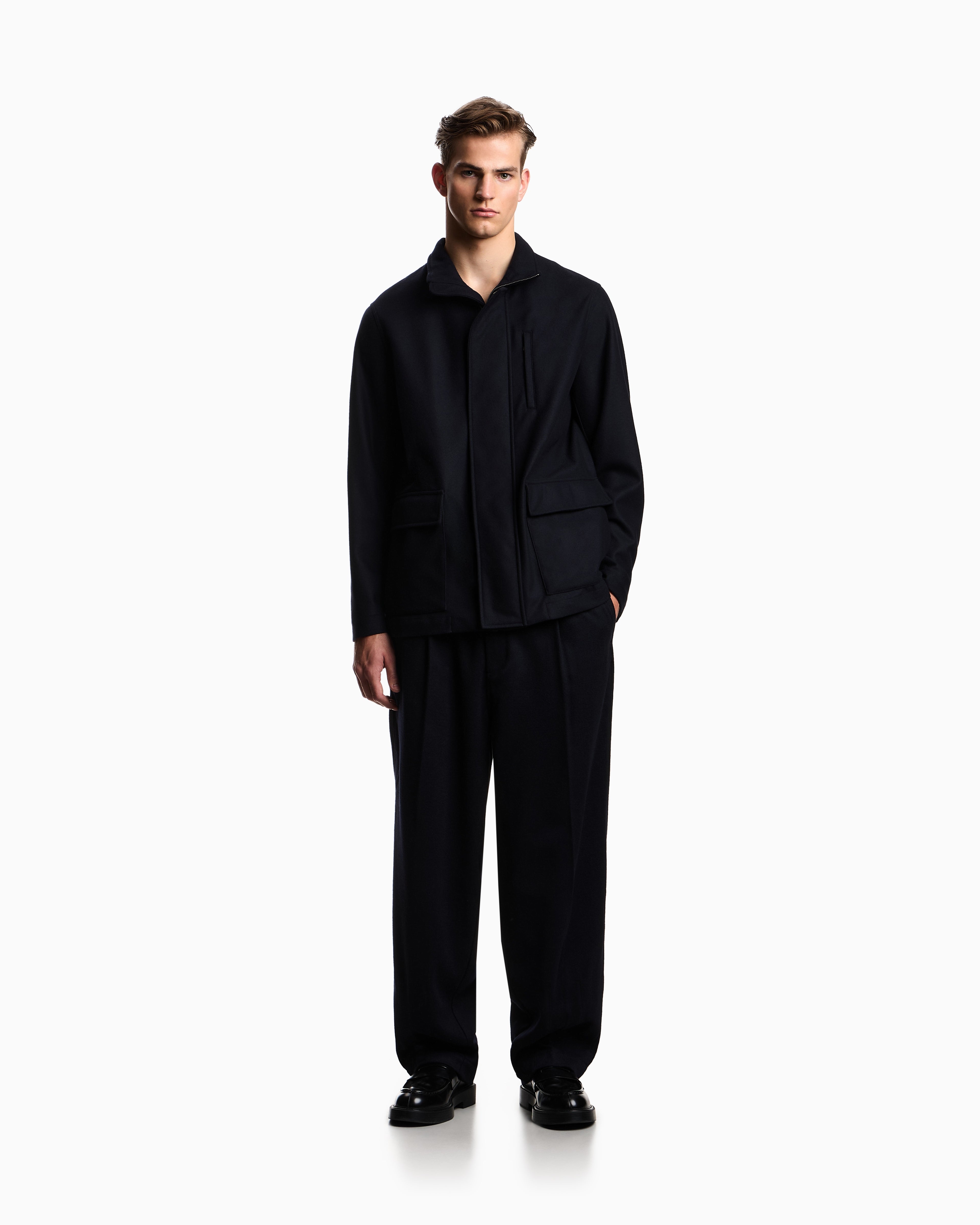Emporio Armani Full-zip wool jersey pea coat
