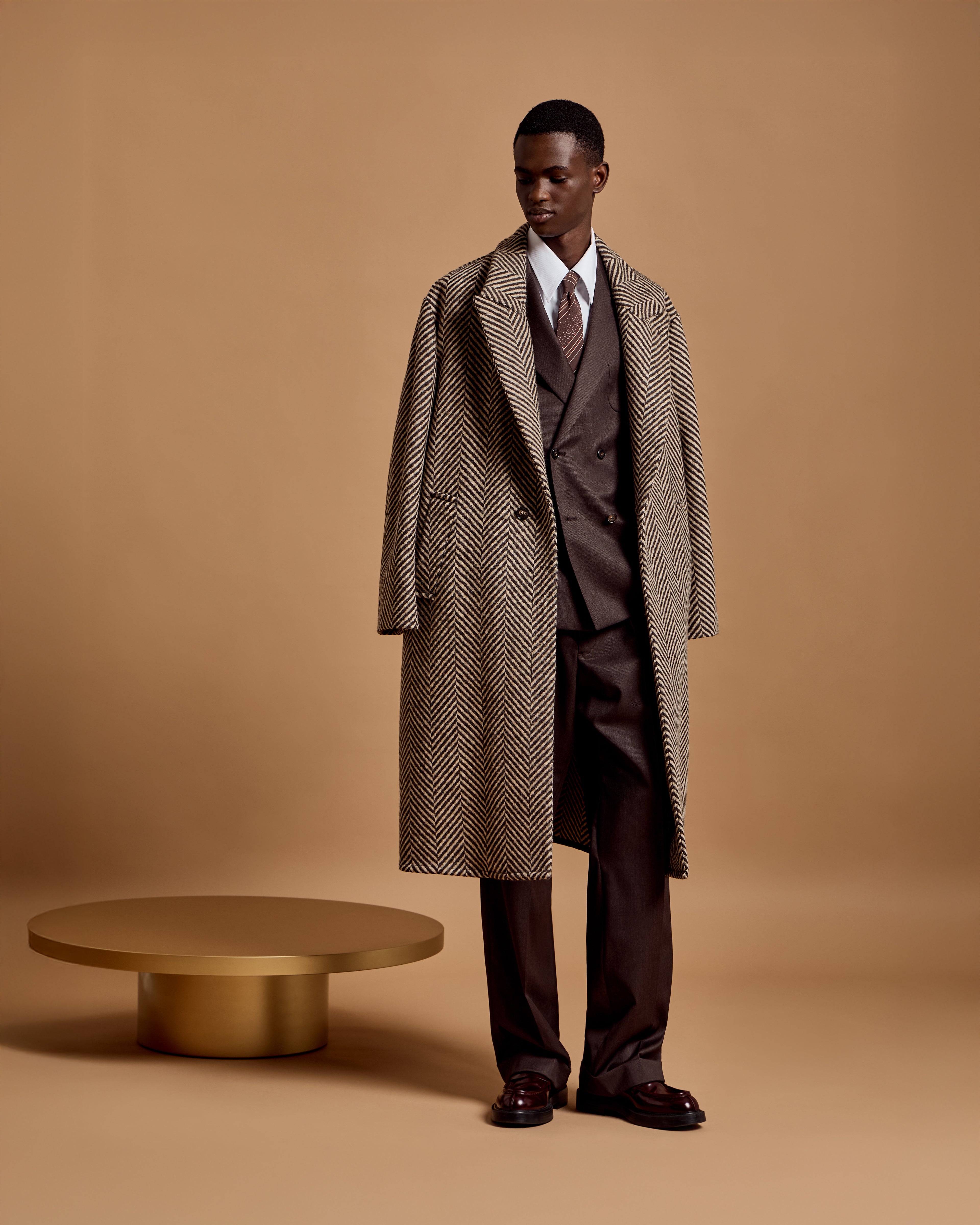 Emporio Armani Single-breasted coat in a chevron wool tweed