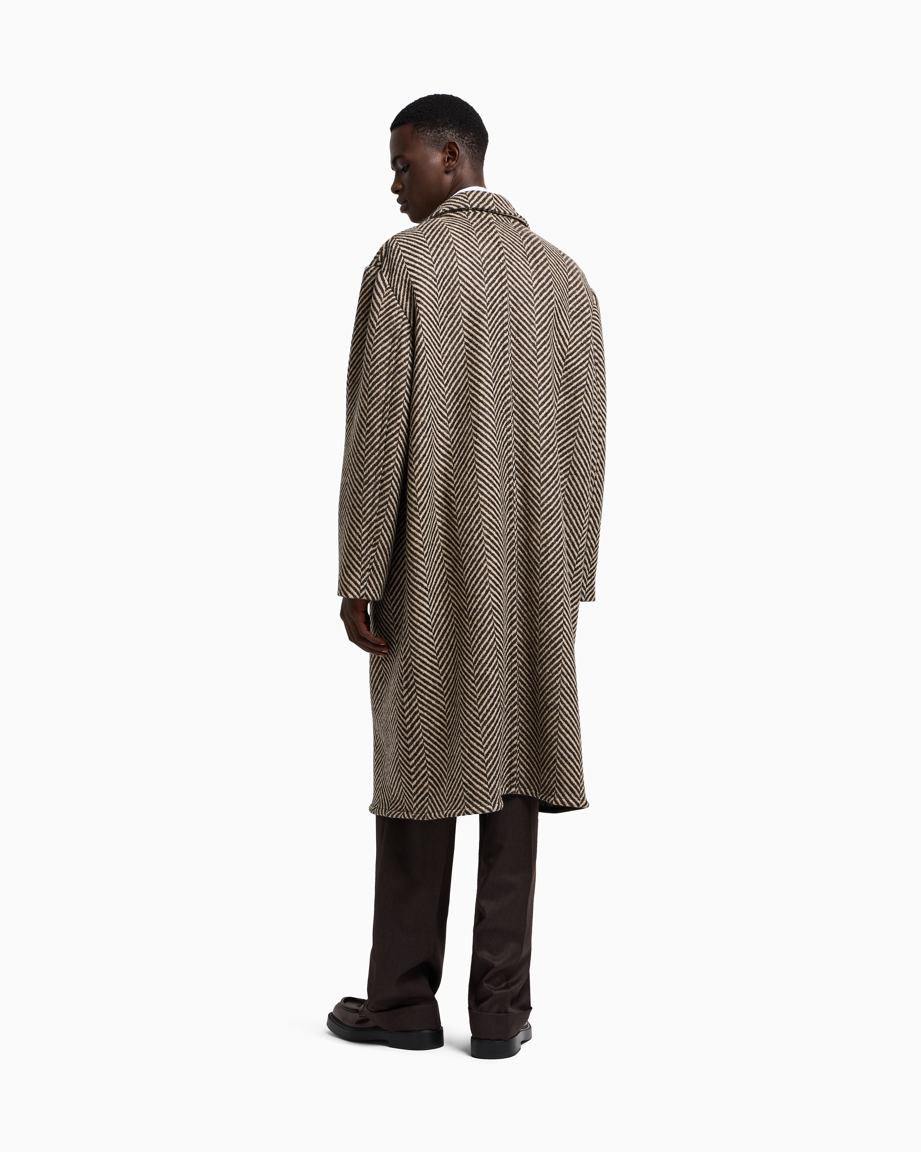 Emporio Armani Single-breasted coat in a chevron wool tweed