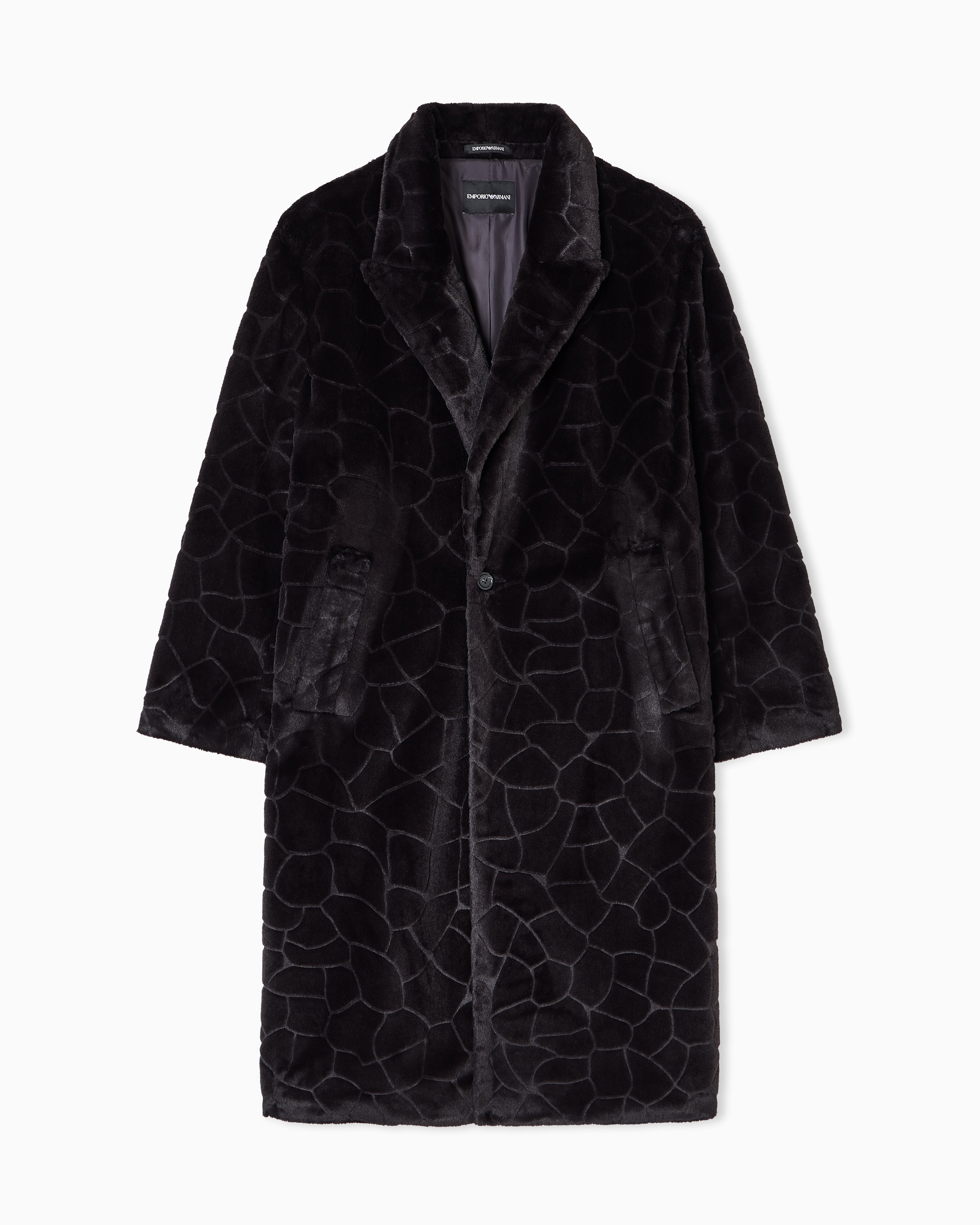 Emporio Armani Single-breasted coat in faux fur with a crocodile intarsia