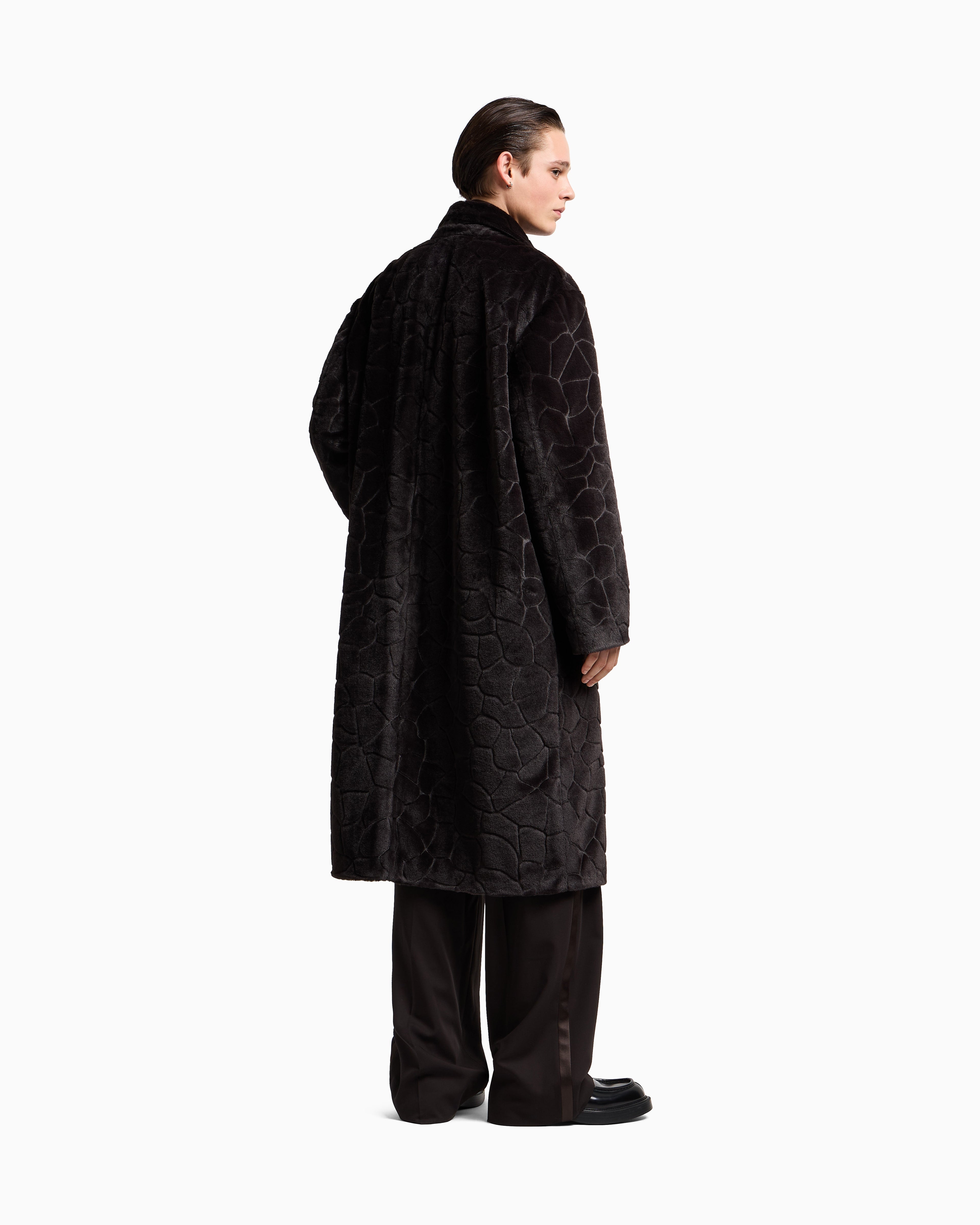 Emporio Armani Single-breasted coat in faux fur with a crocodile intarsia