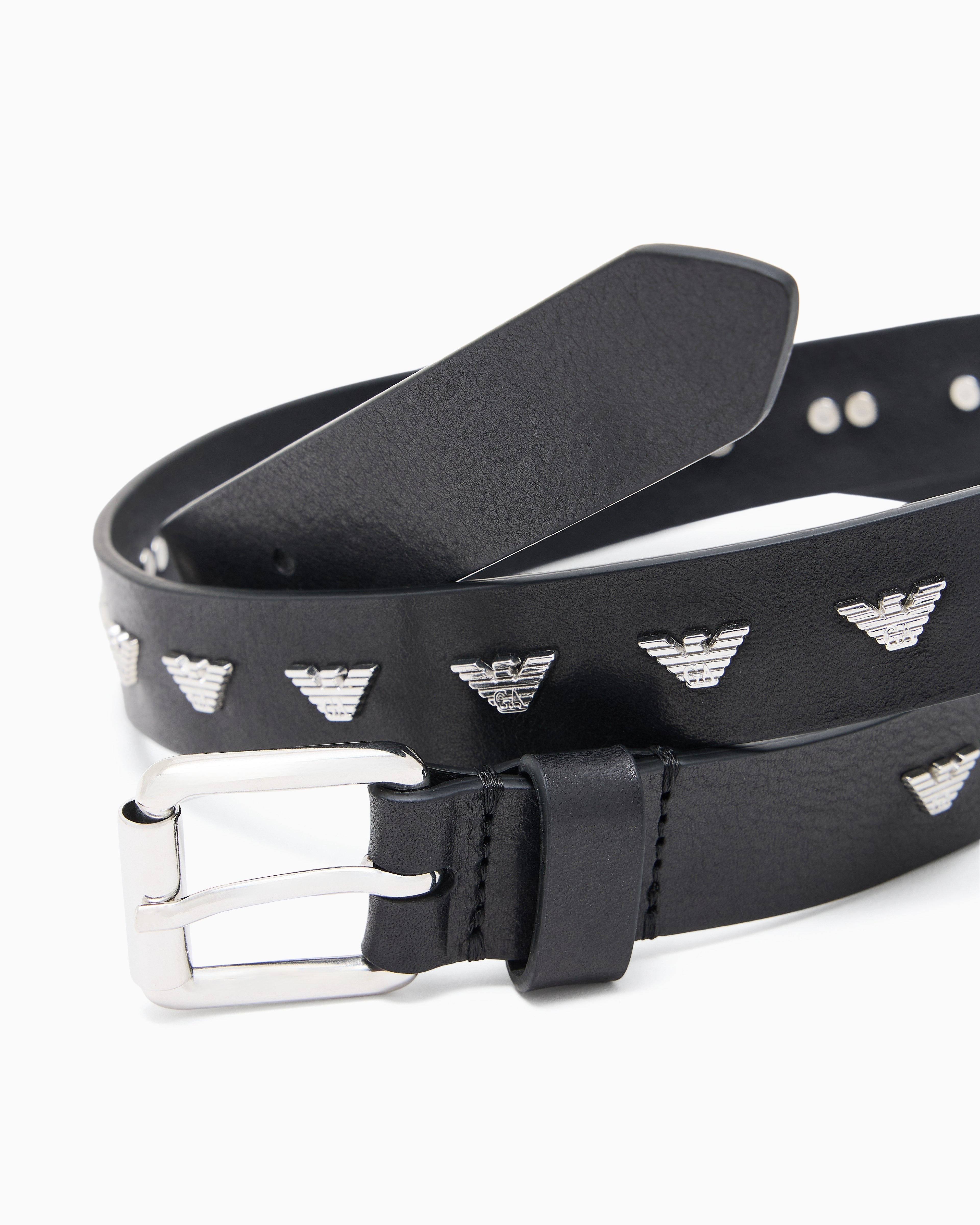 Emporio Armani Leather belt with metal micro eagles