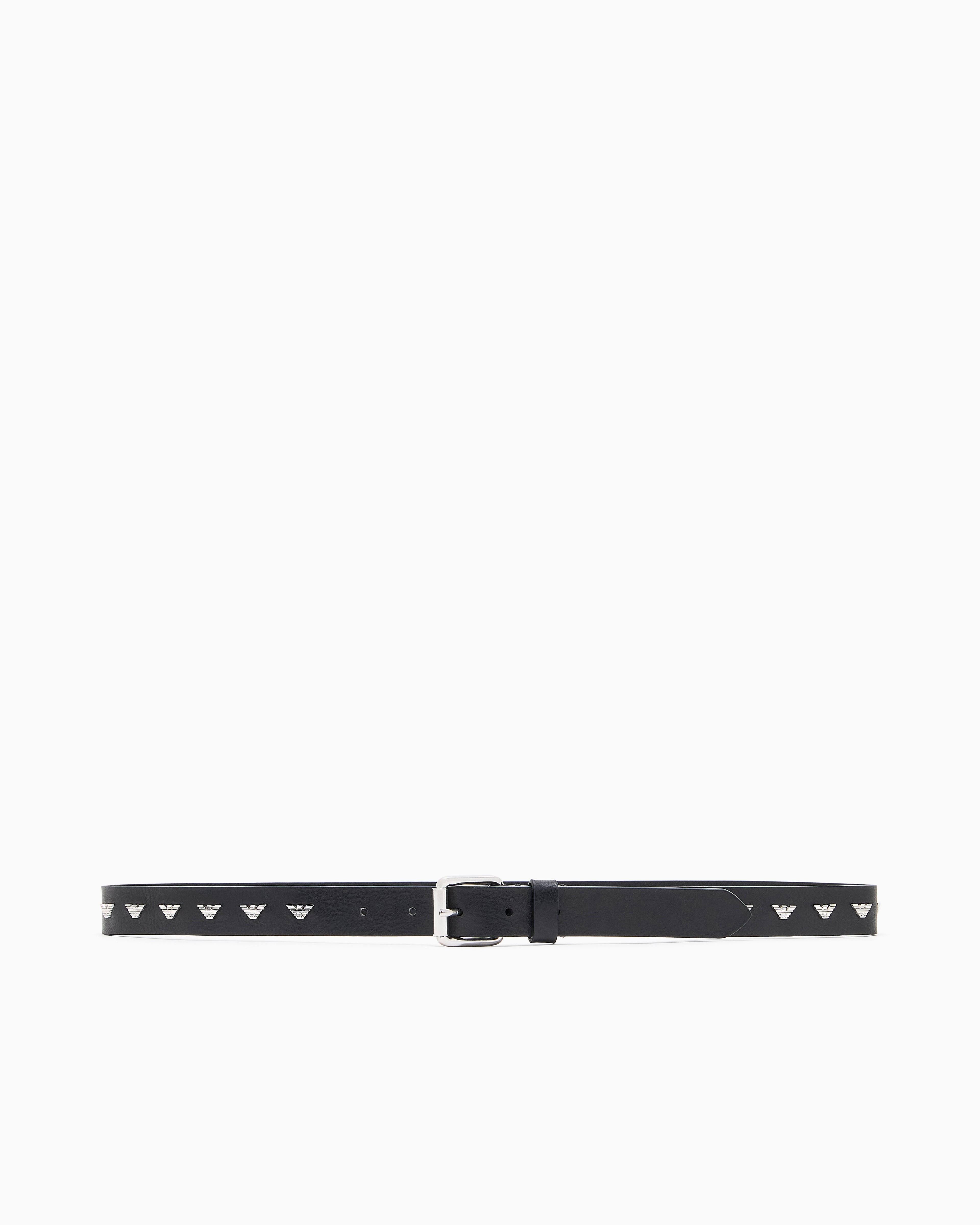 Emporio Armani Leather belt with metal micro eagles
