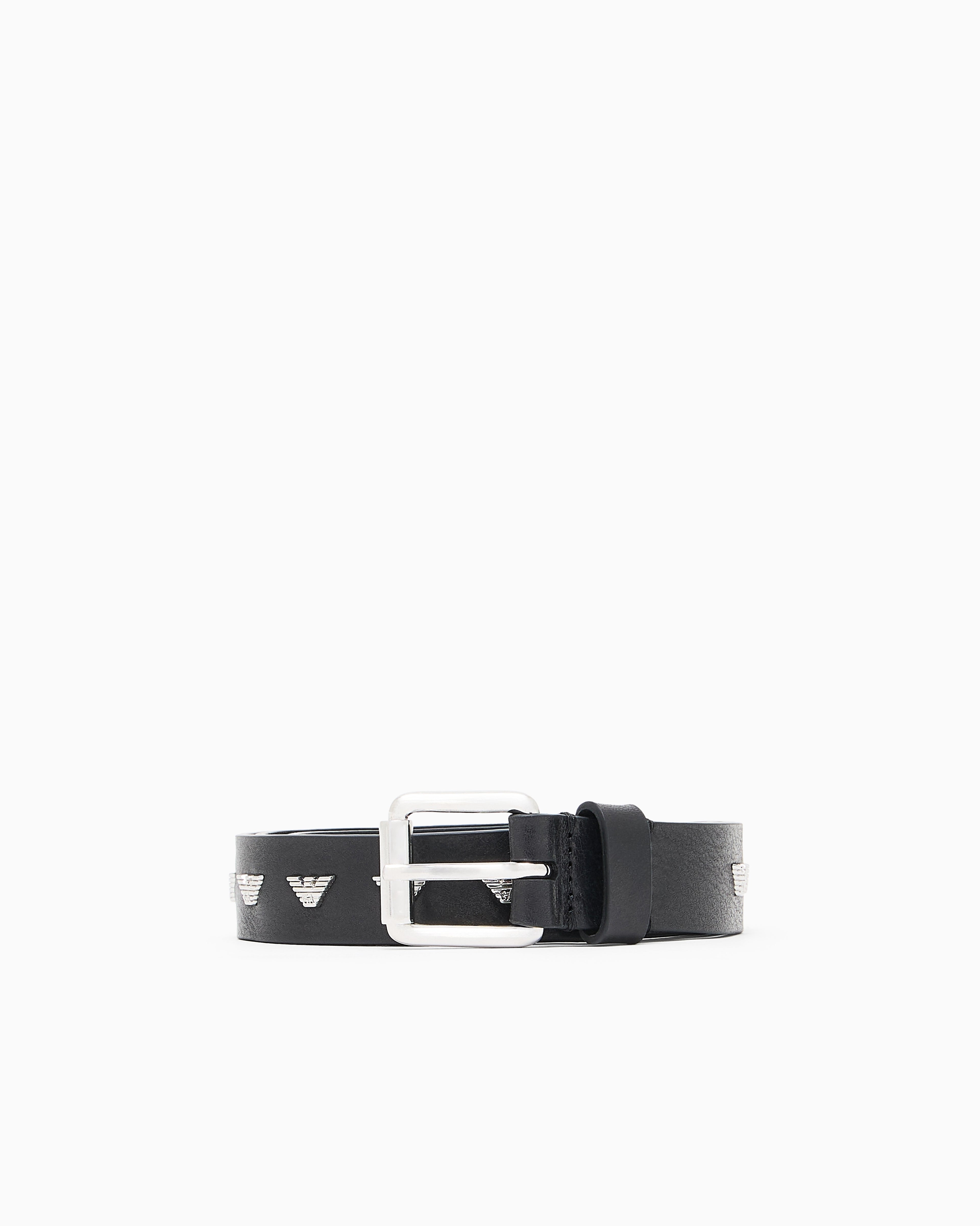Emporio Armani Leather belt with metal micro eagles