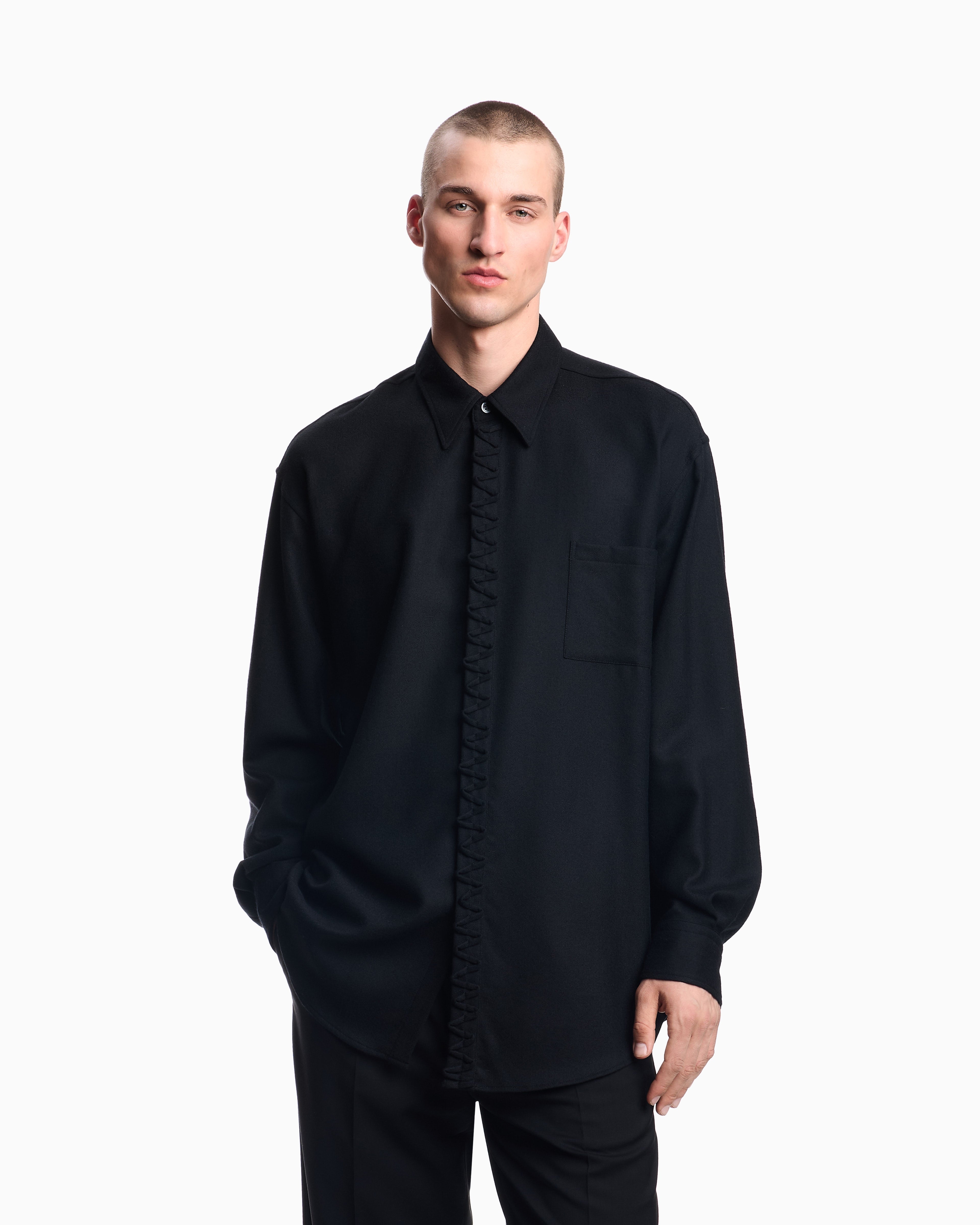 Emporio Armani Viyella wool shirt with zig-zag embellishment
