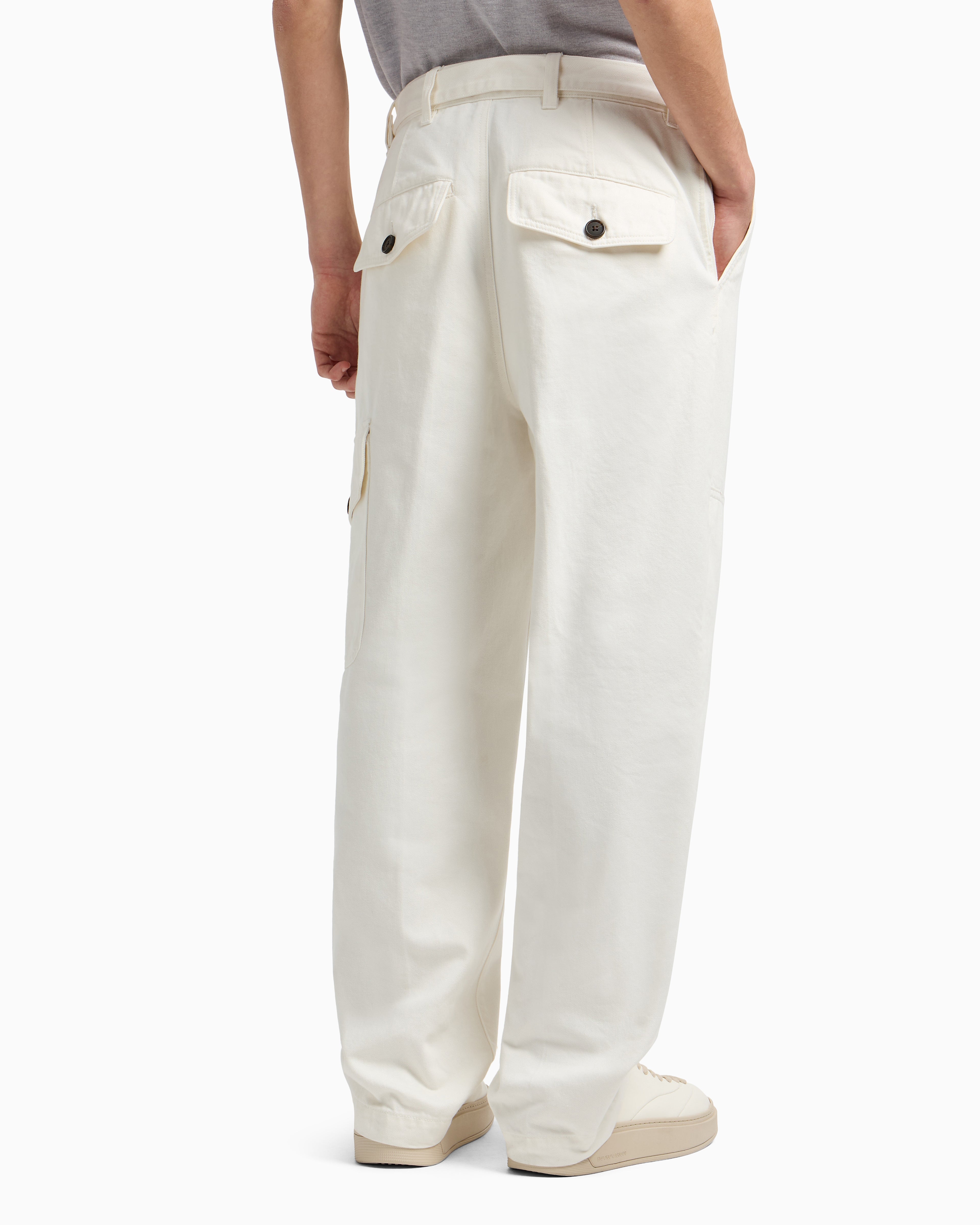Emporio Armani Denim-effect twill cargo trousers with belt