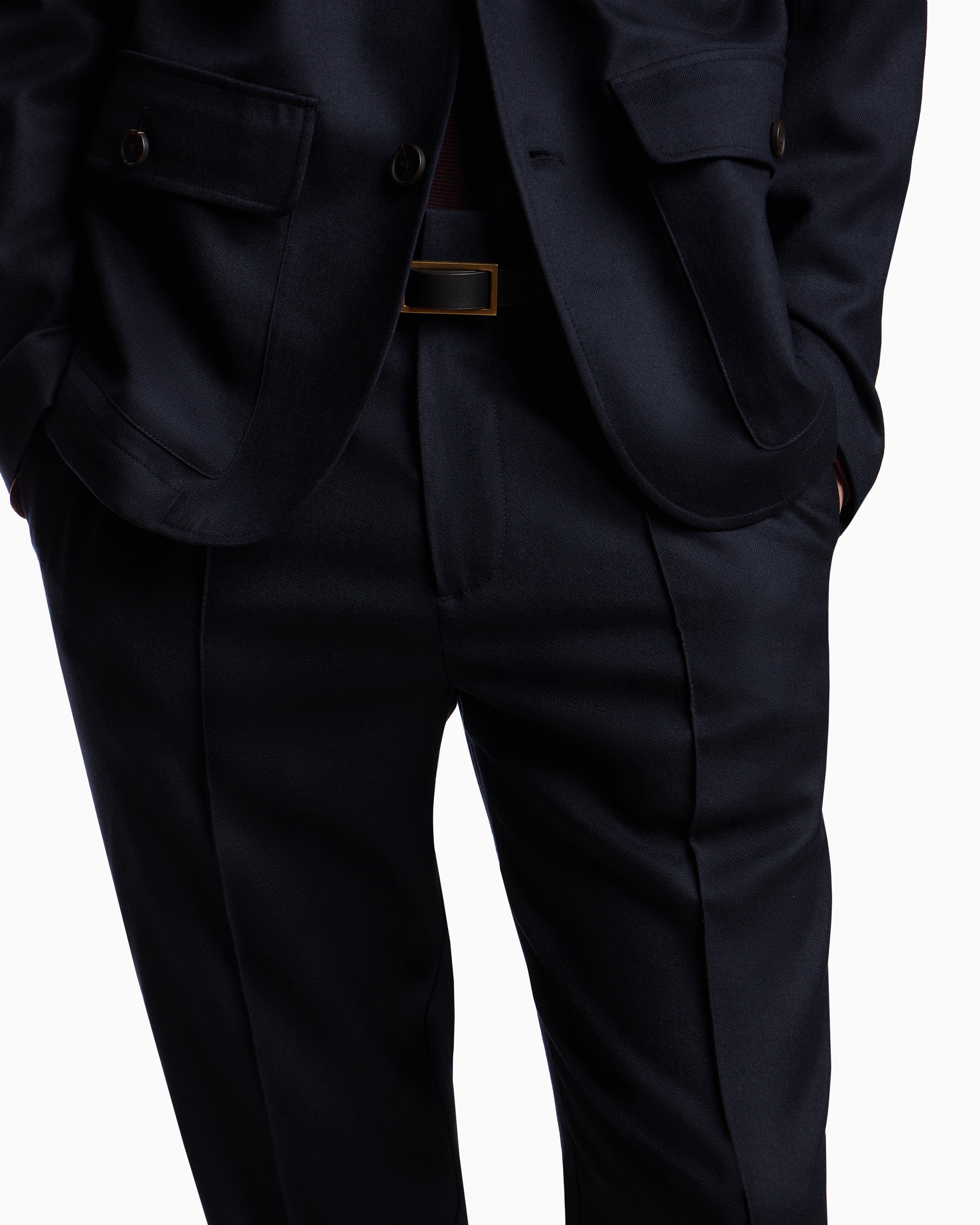 Emporio Armani Stretch-twill virgin-wool trousers with ribbing