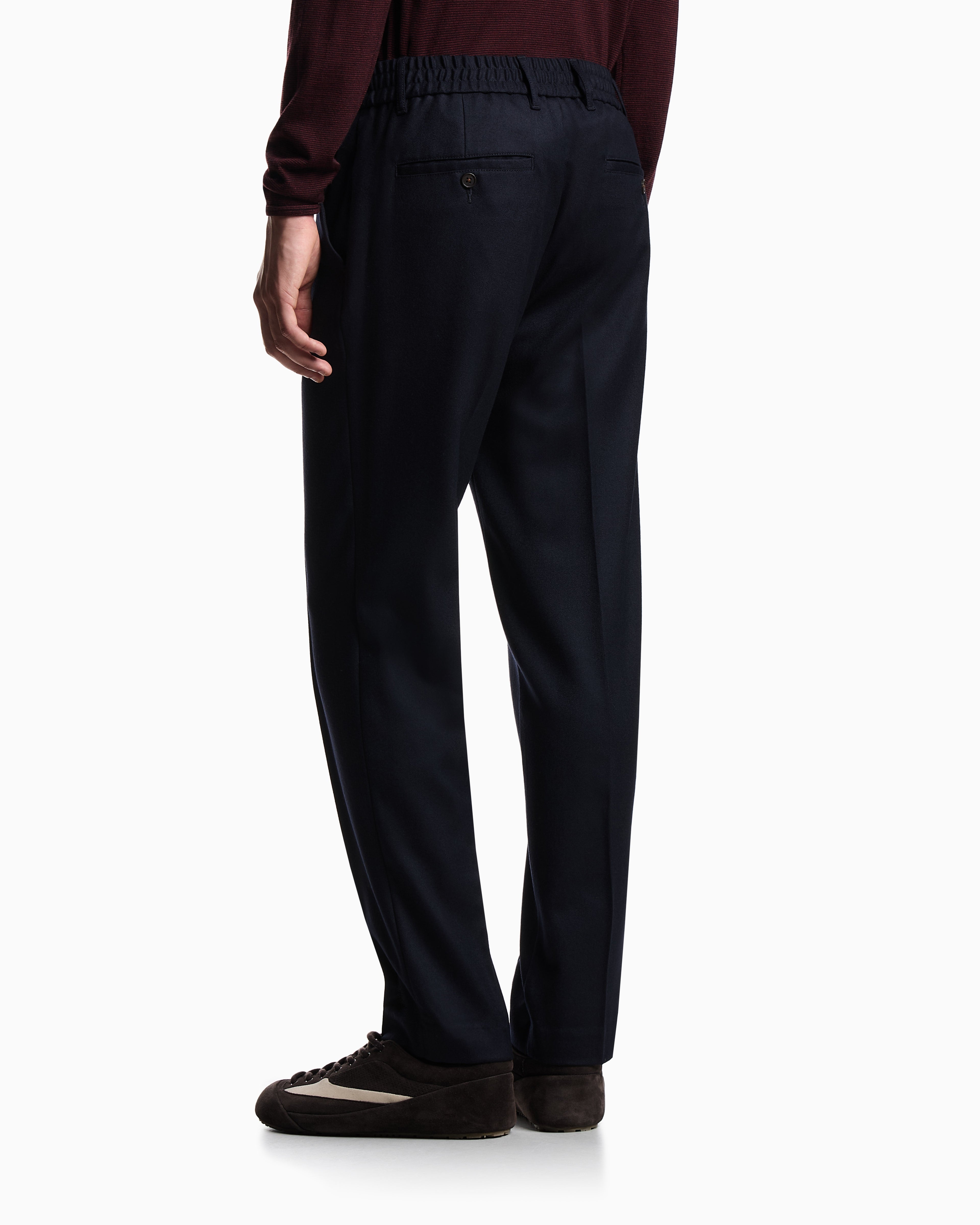 Emporio Armani Stretch-twill virgin-wool trousers with ribbing