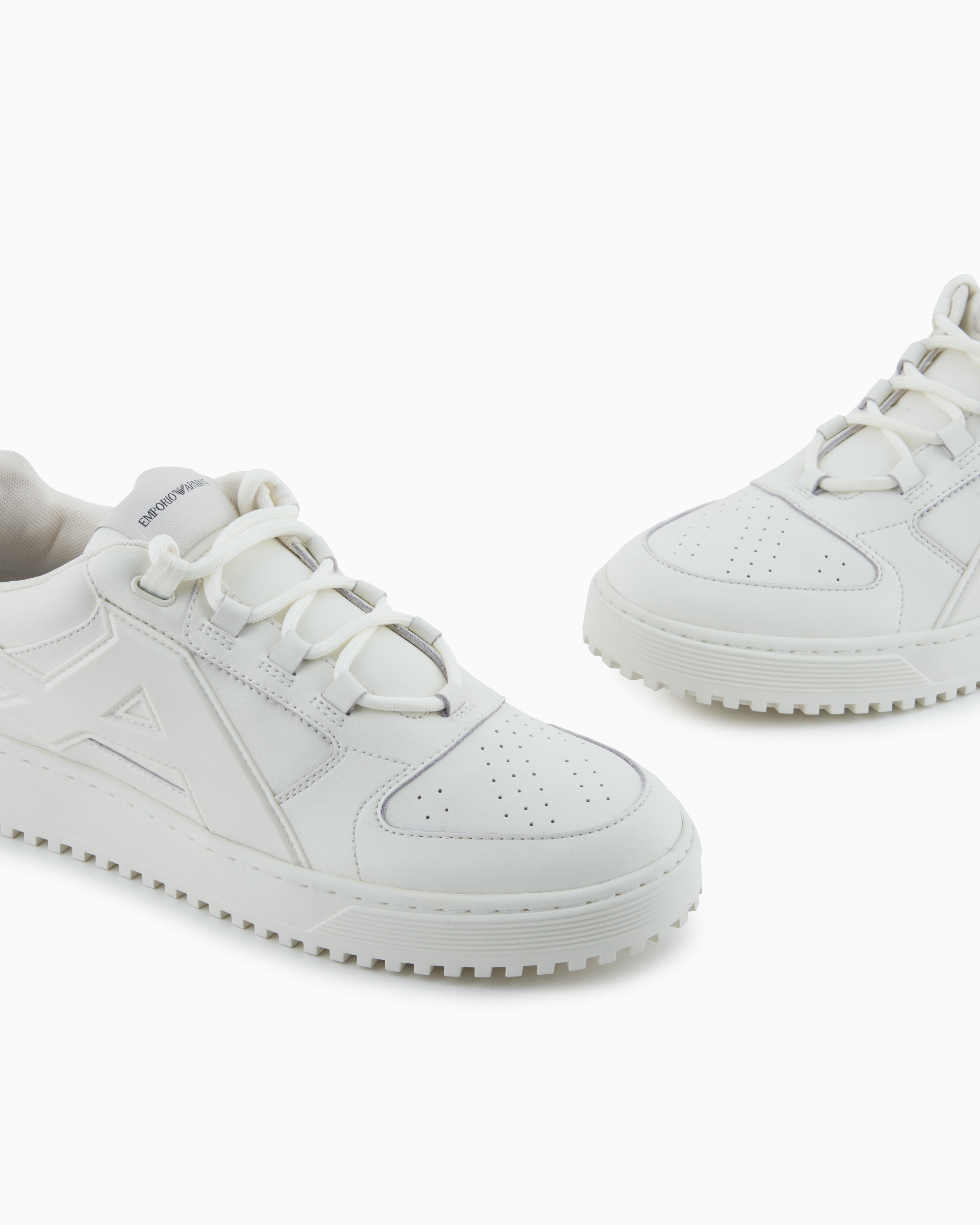 Emporio Armani Leather Sneakers With Oversized Ea Patch White