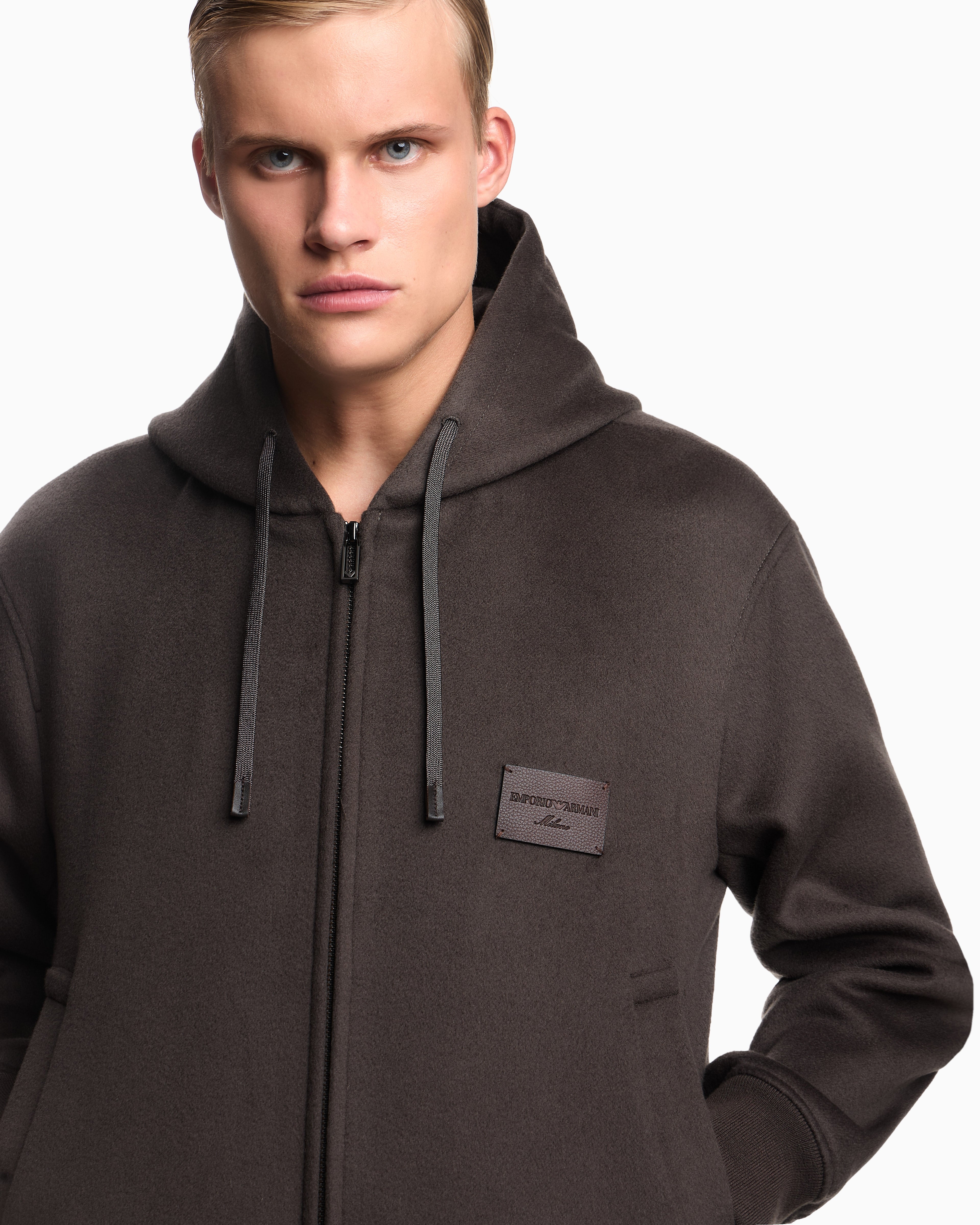 Emporio Armani Hooded blouson in virgin wool cloth