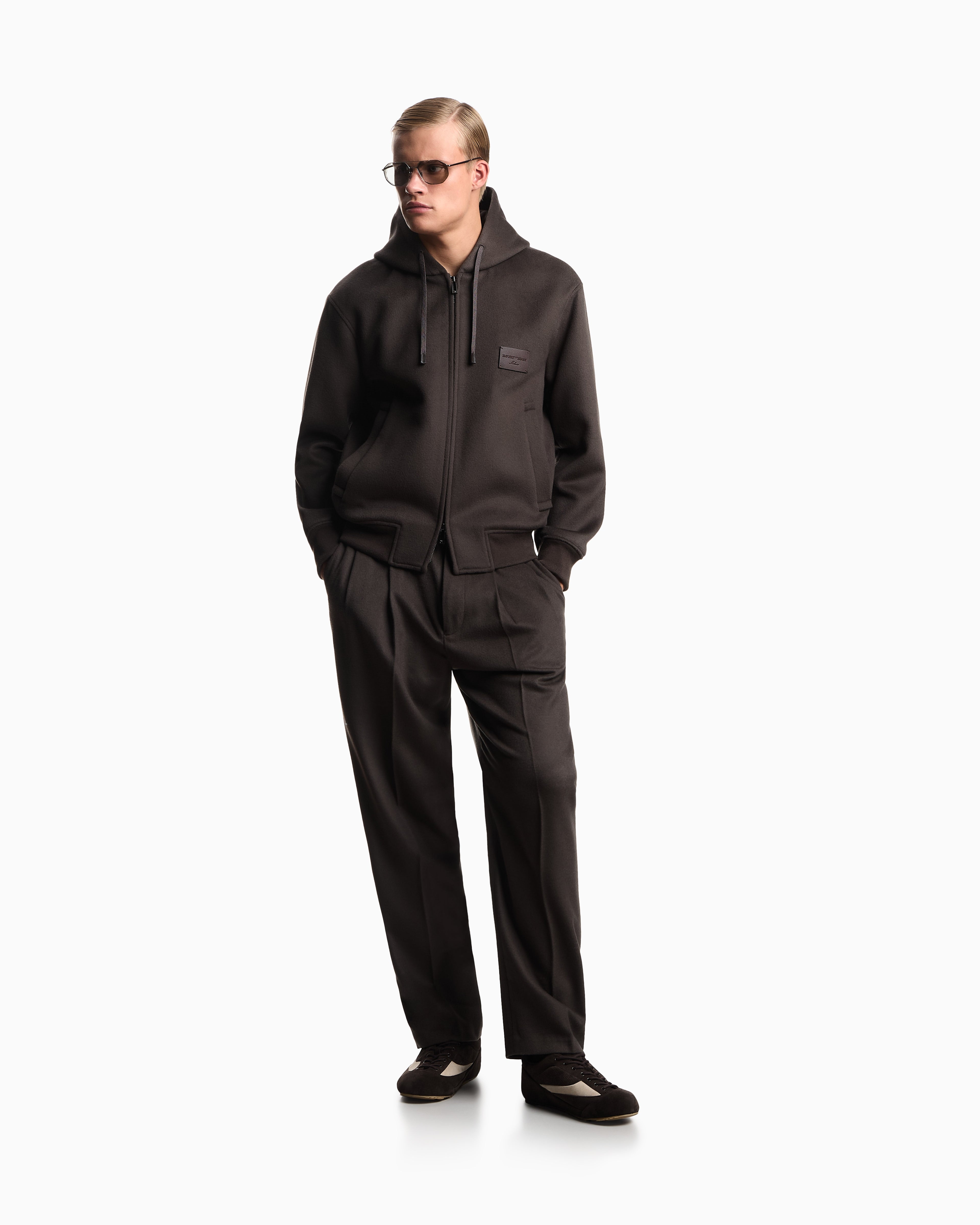 Emporio Armani Hooded blouson in virgin wool cloth