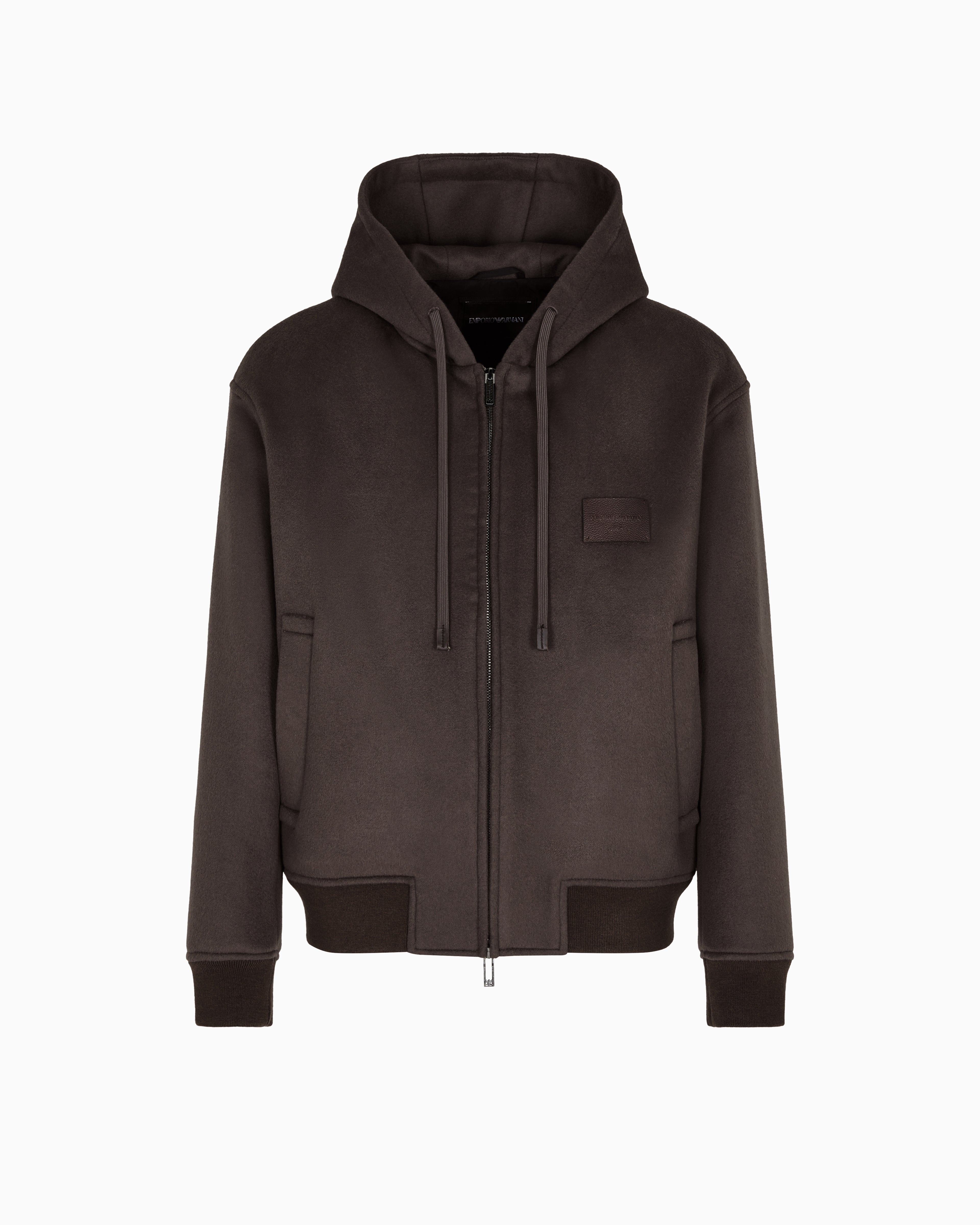 Emporio Armani Hooded blouson in virgin wool cloth