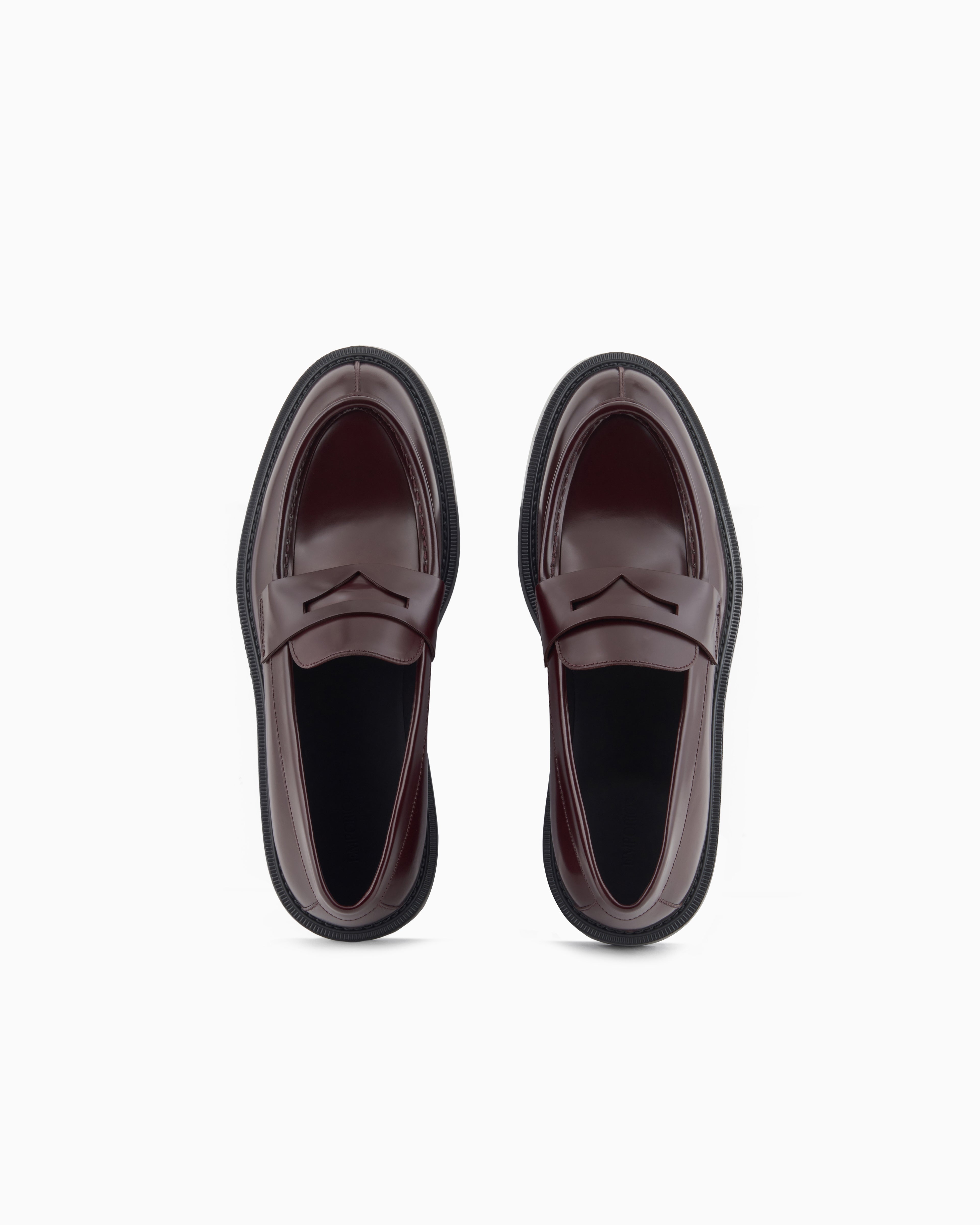 Emporio Armani Brushed Leather Loafers Burgundy
