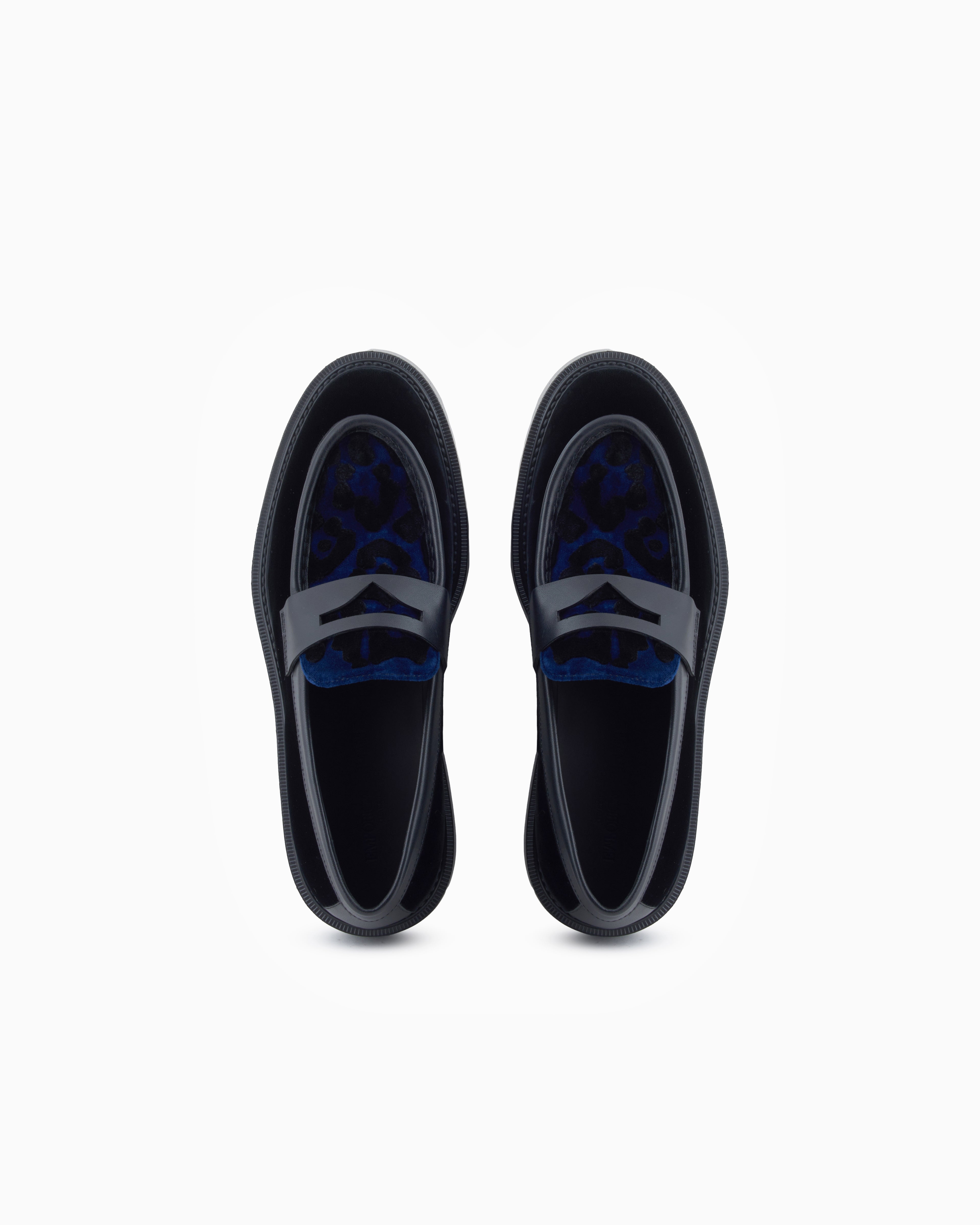 Emporio Armani Animal-Print Velvet Loafers Black