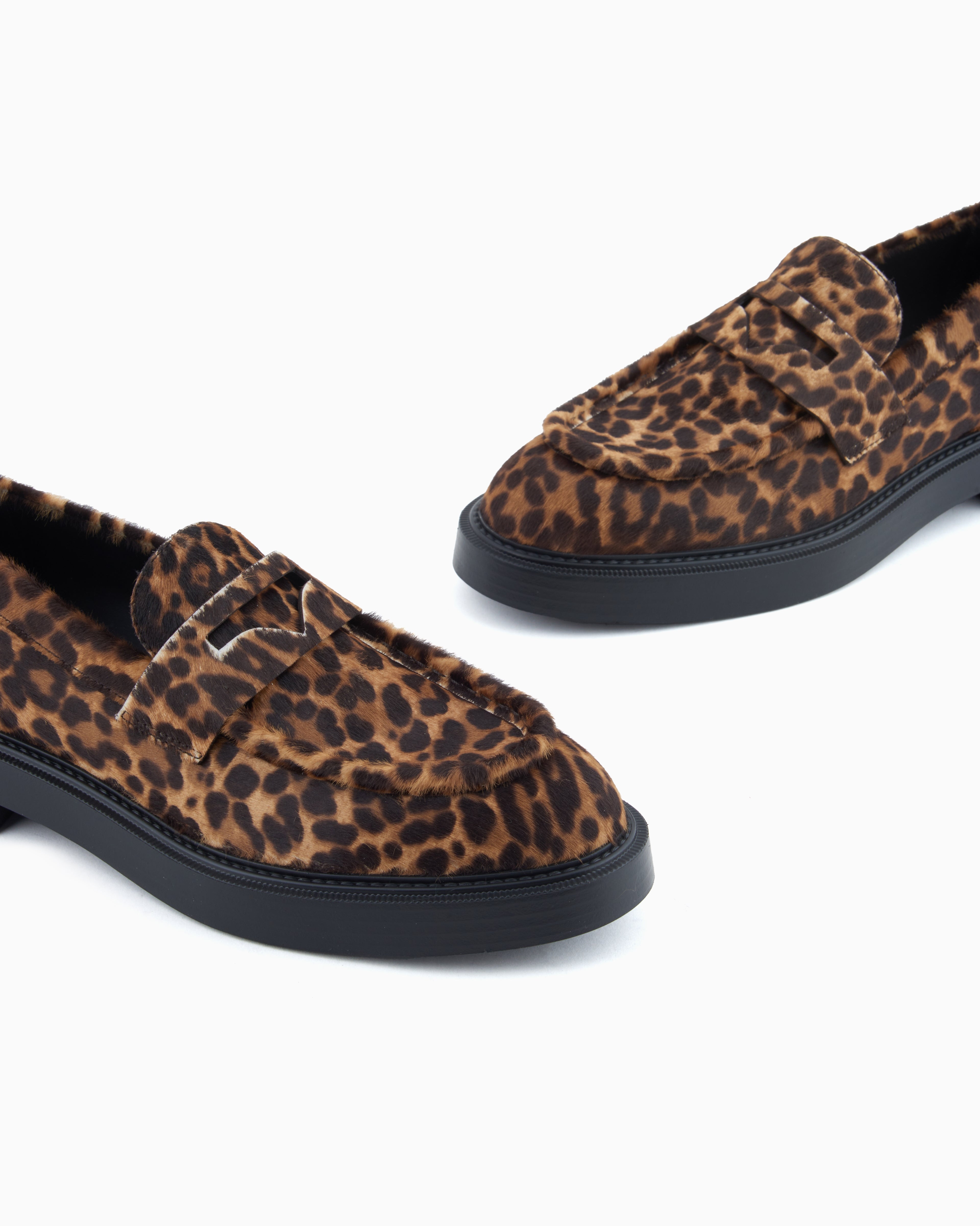 Emporio Armani Speckled Ponyskin Leather Look Loafers Patterned