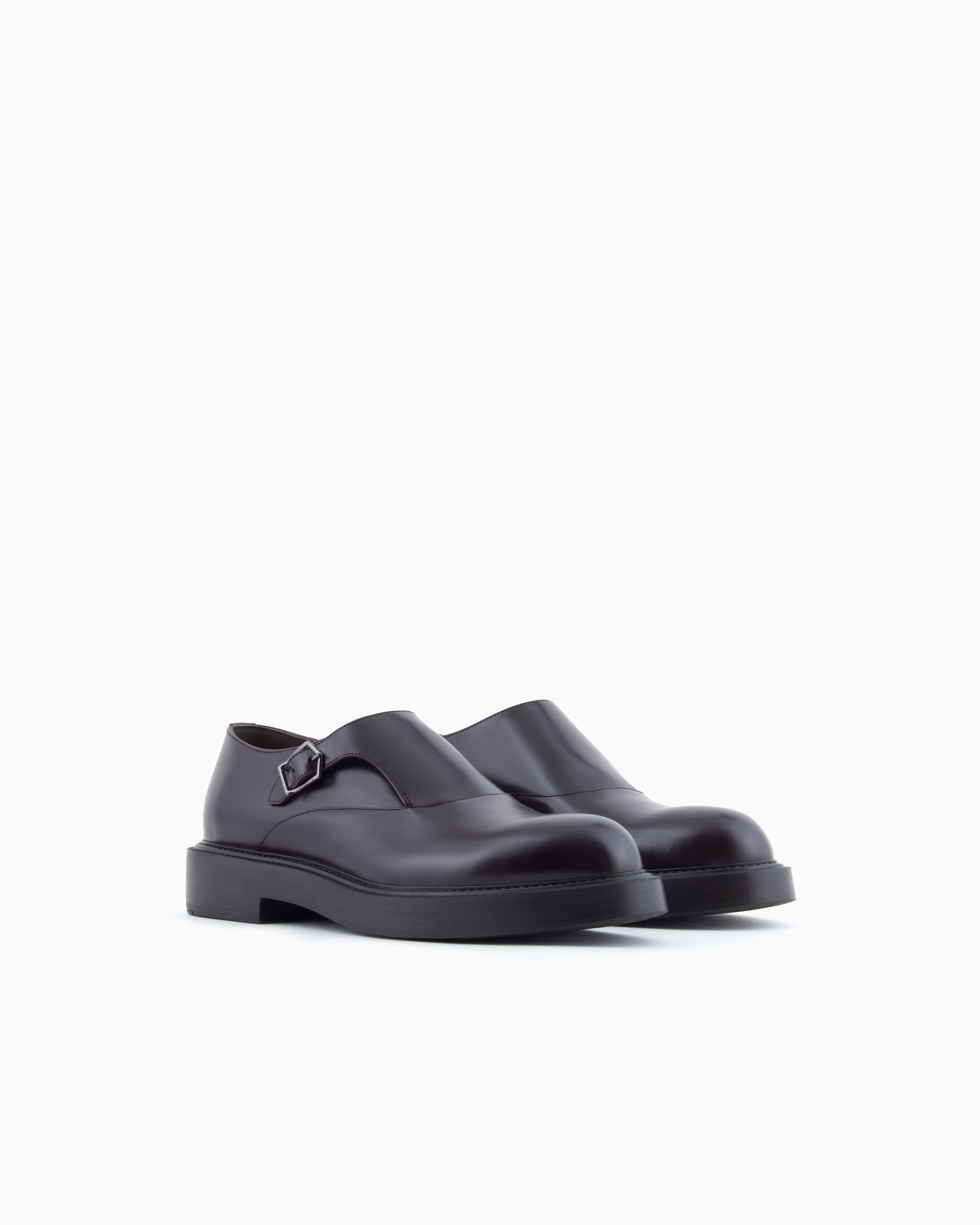 Emporio Armani Brushed Leather Monkstraps Brown