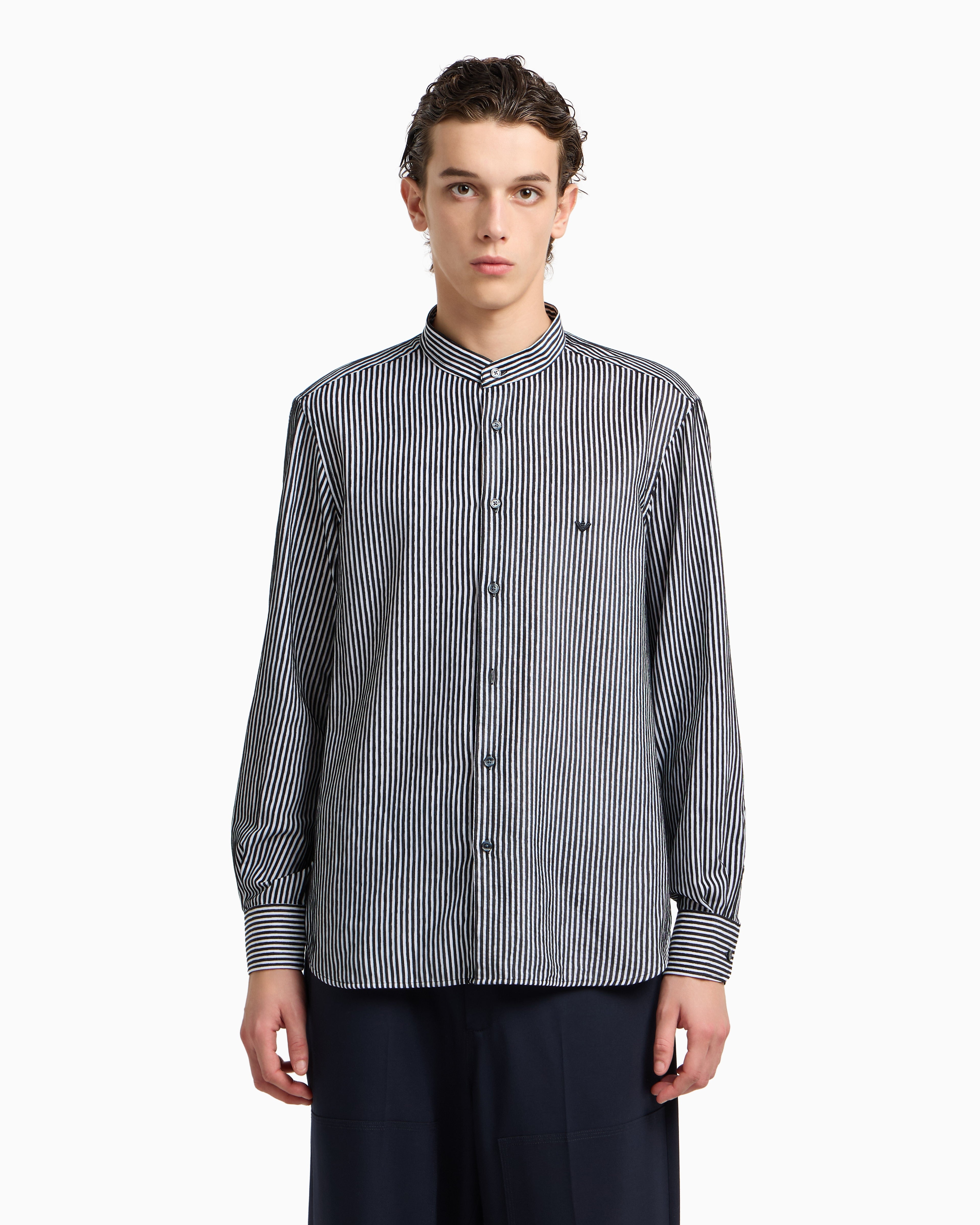 Emporio Armani Chenille shirt with a guru collar with a striped motif