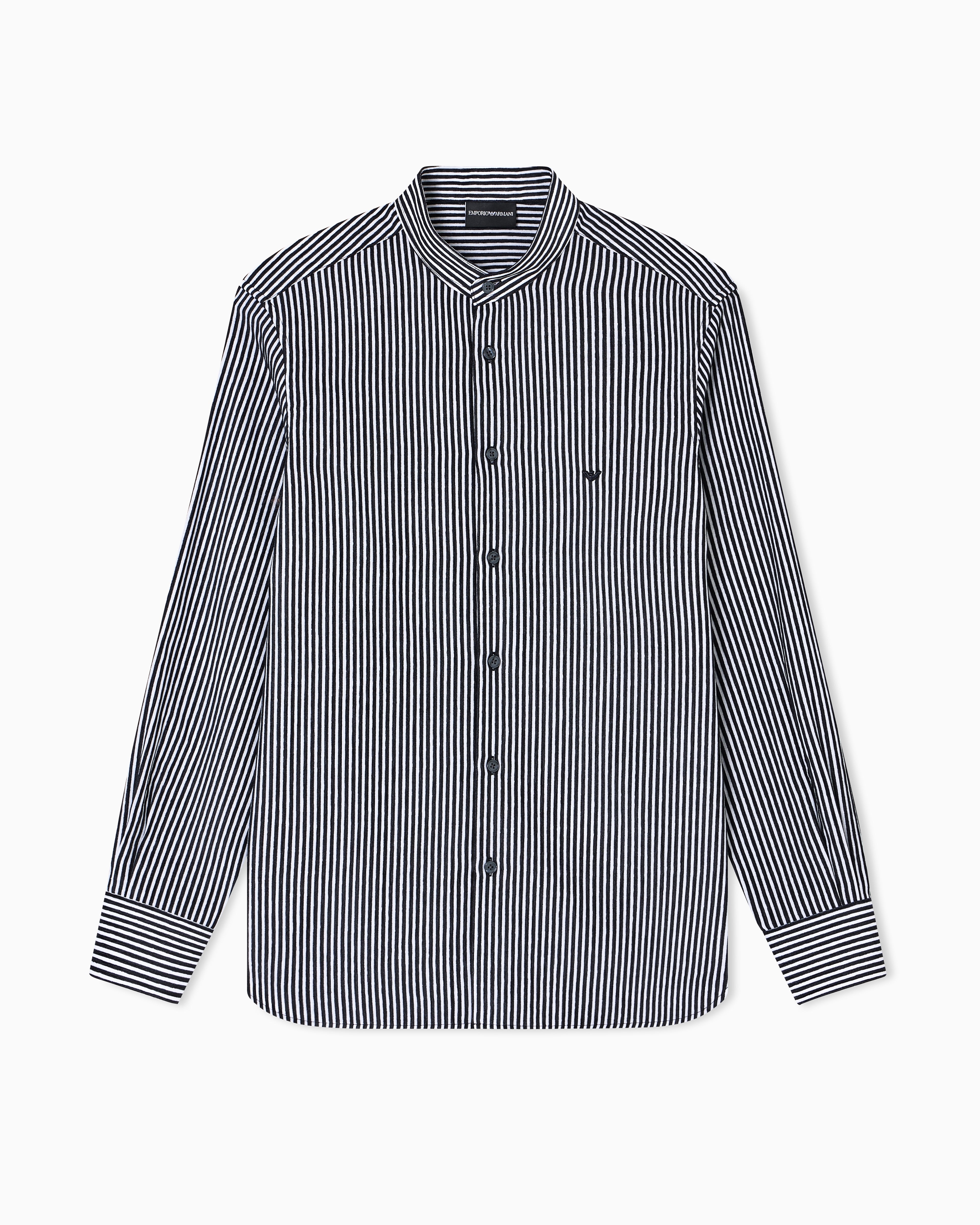 Emporio Armani Chenille shirt with a guru collar with a striped motif