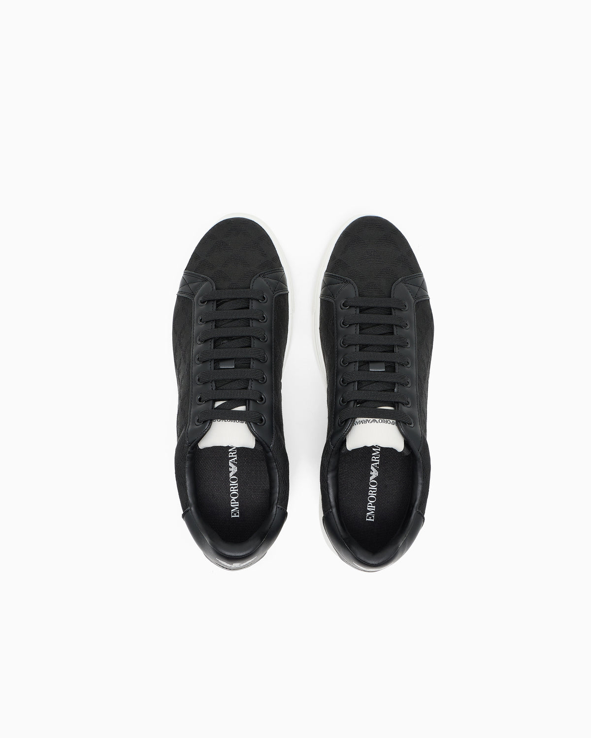 Emporio Armani Nylon Sneakers With Jacquard All-Over Eagle Black