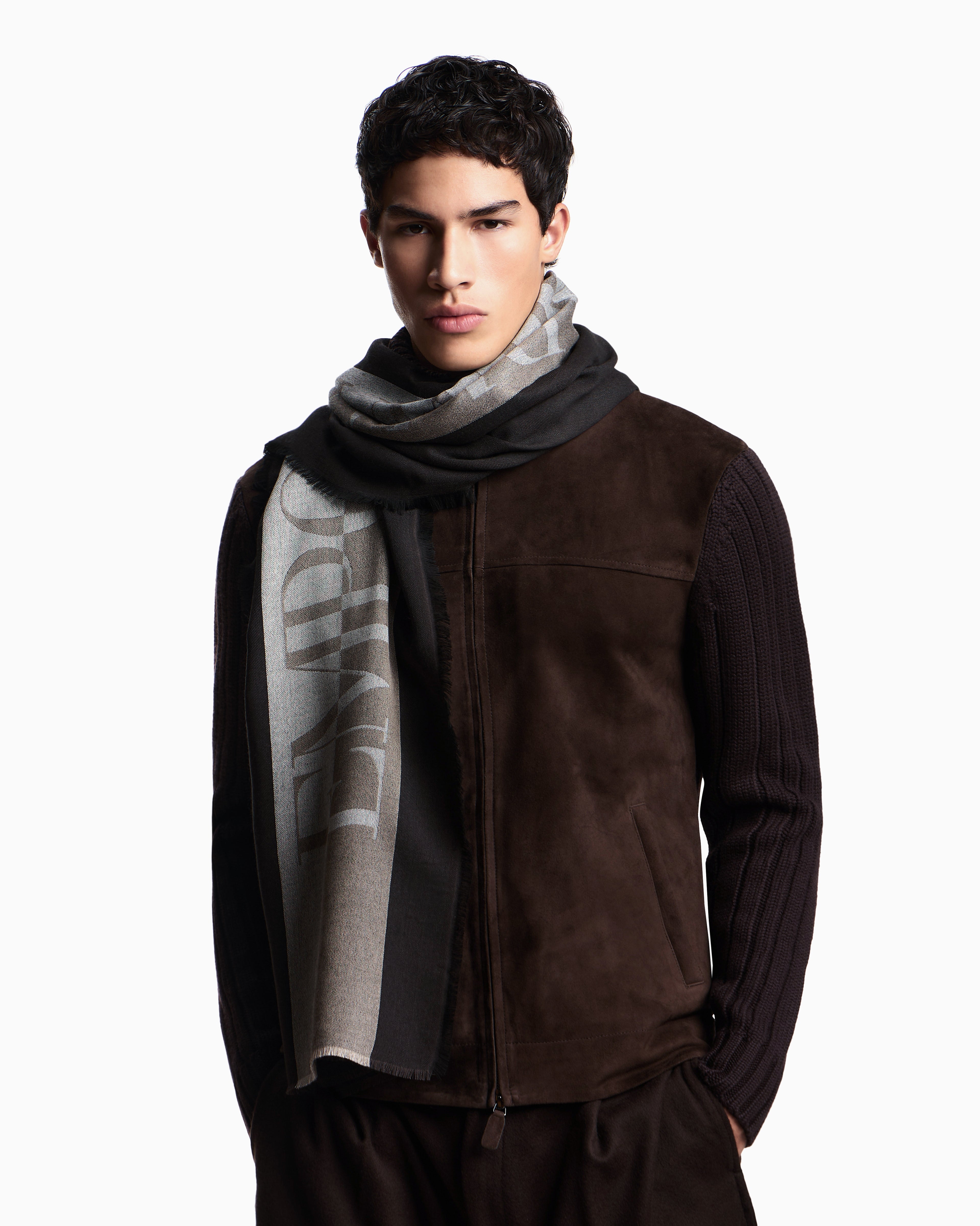 Emporio Armani Striped scarf with oversized logo