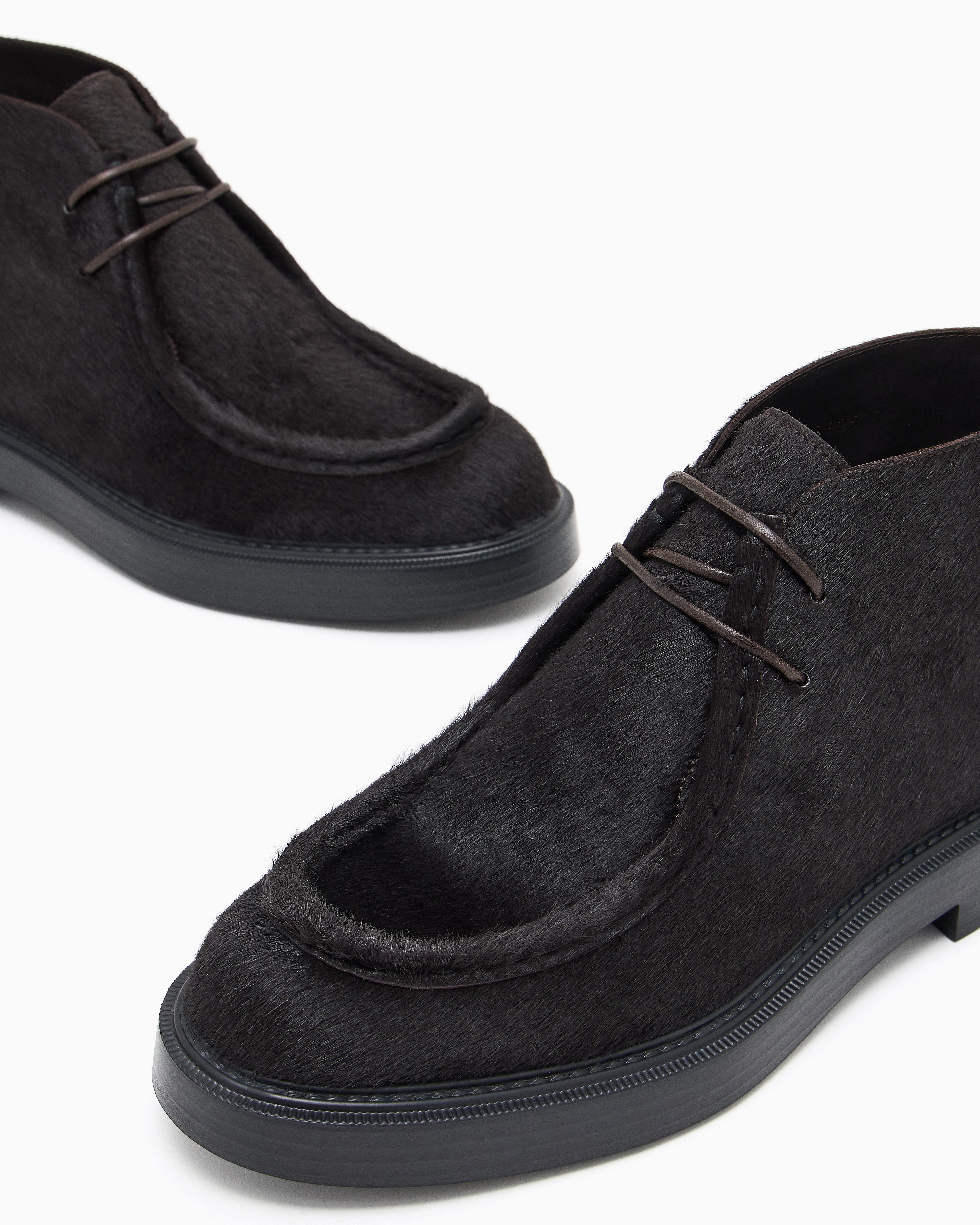 Emporio Armani Calfskin Pony Hair Chukka Boots Black