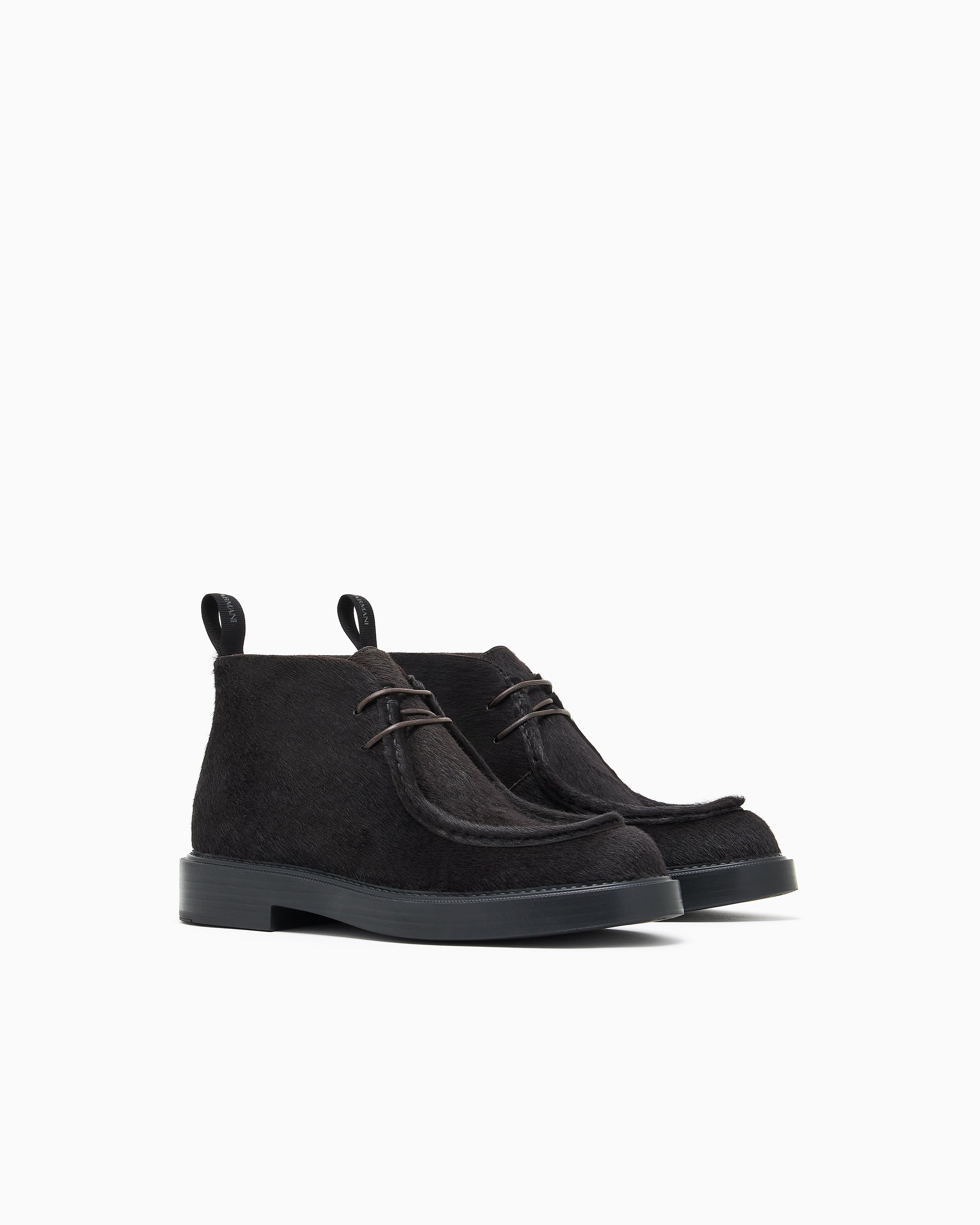 Emporio Armani Calfskin Pony Hair Chukka Boots Black