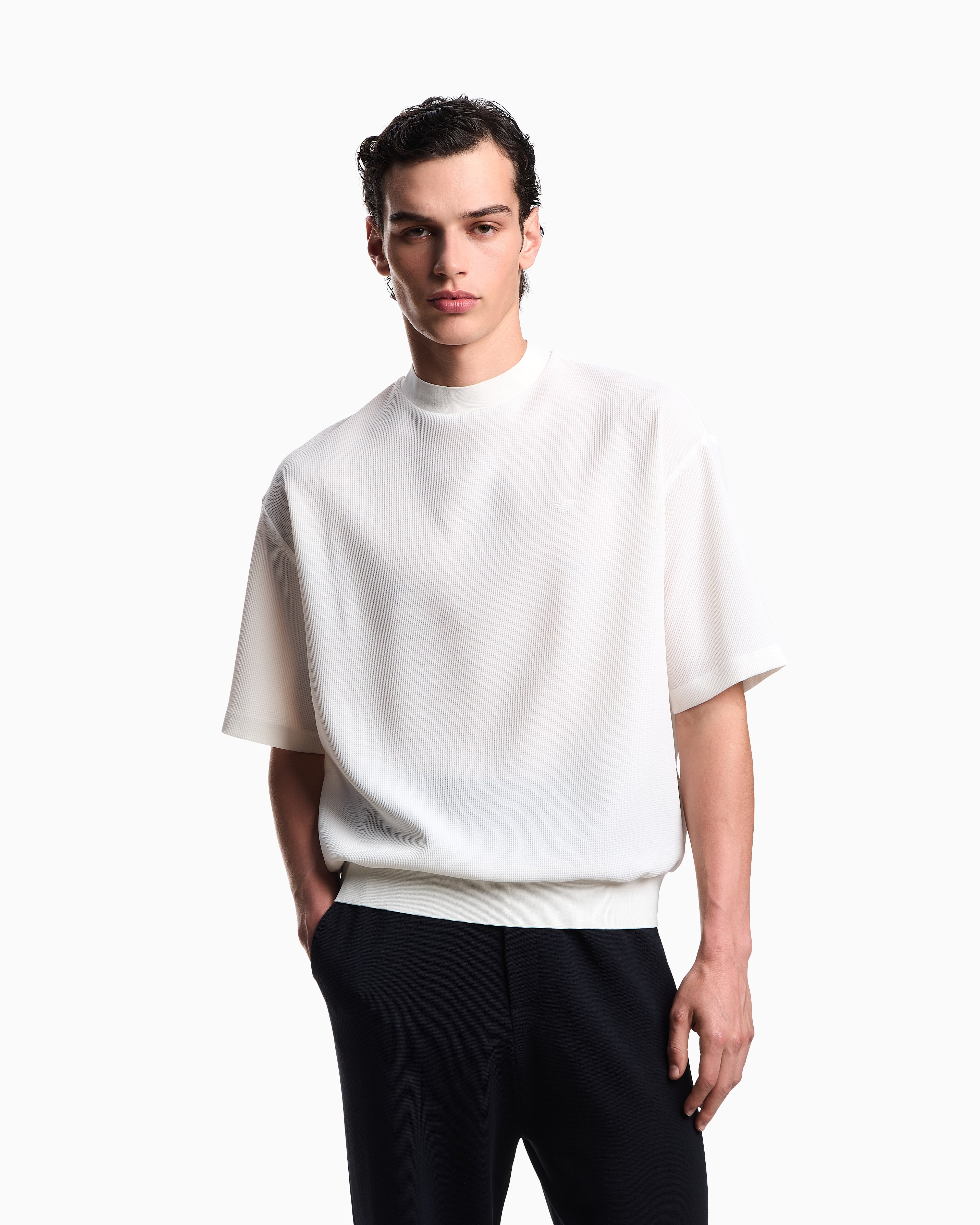 Emporio Armani Icon 3D piqué-effect crêpe jersey T-shirt