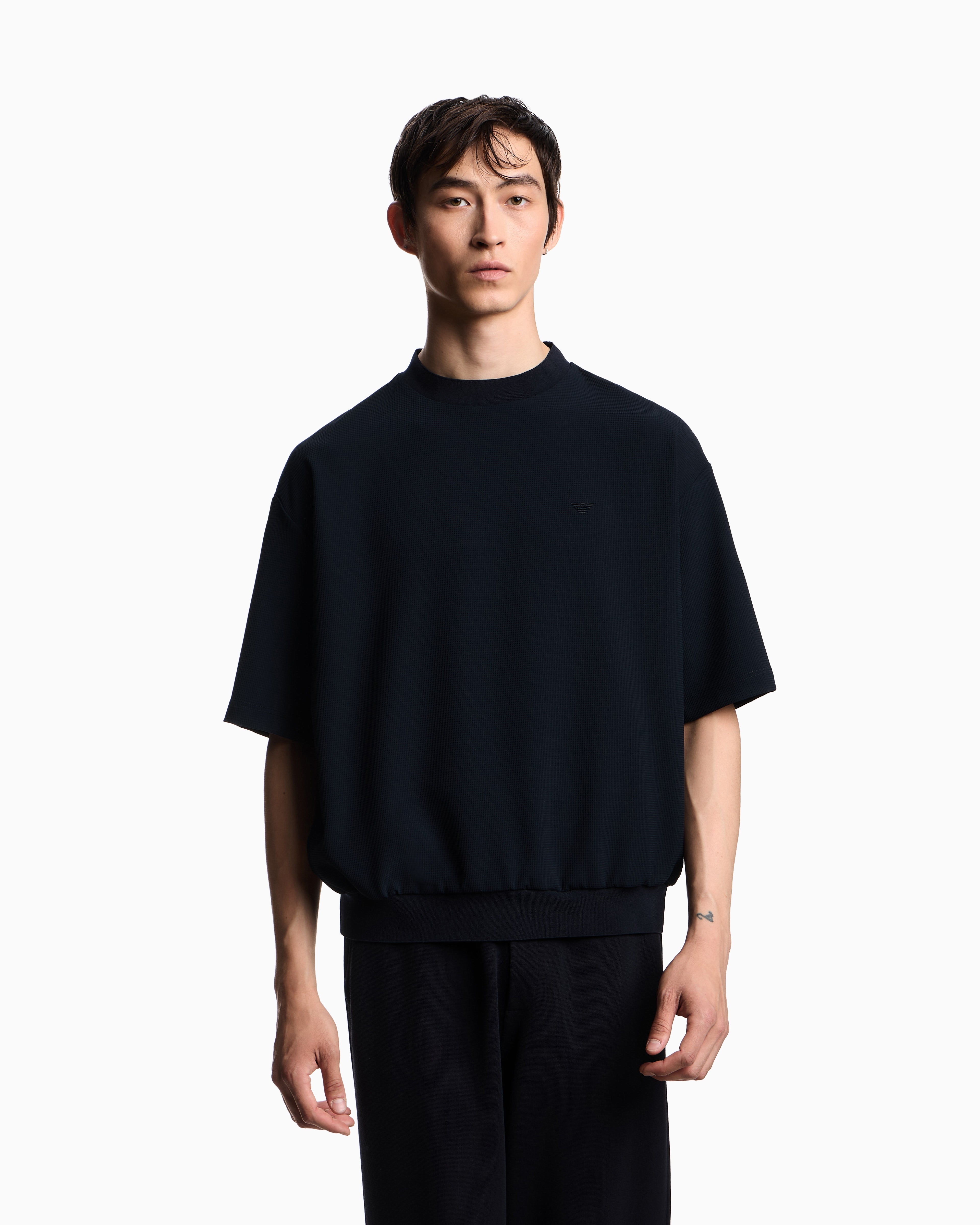 Emporio Armani Icon 3D piqué-effect crêpe jersey T-shirt