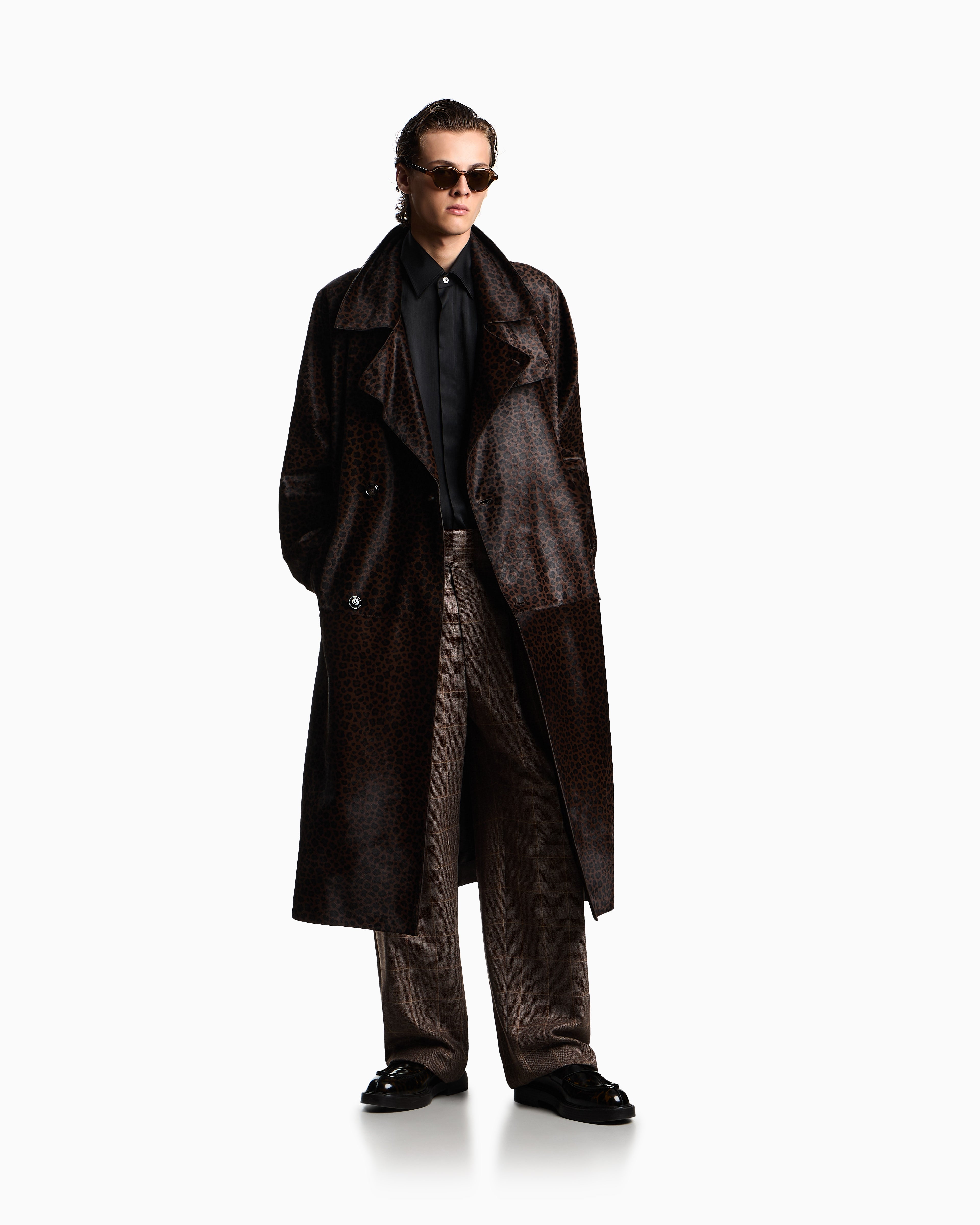 Emporio Armani Check-motif flannel trousers with pleats