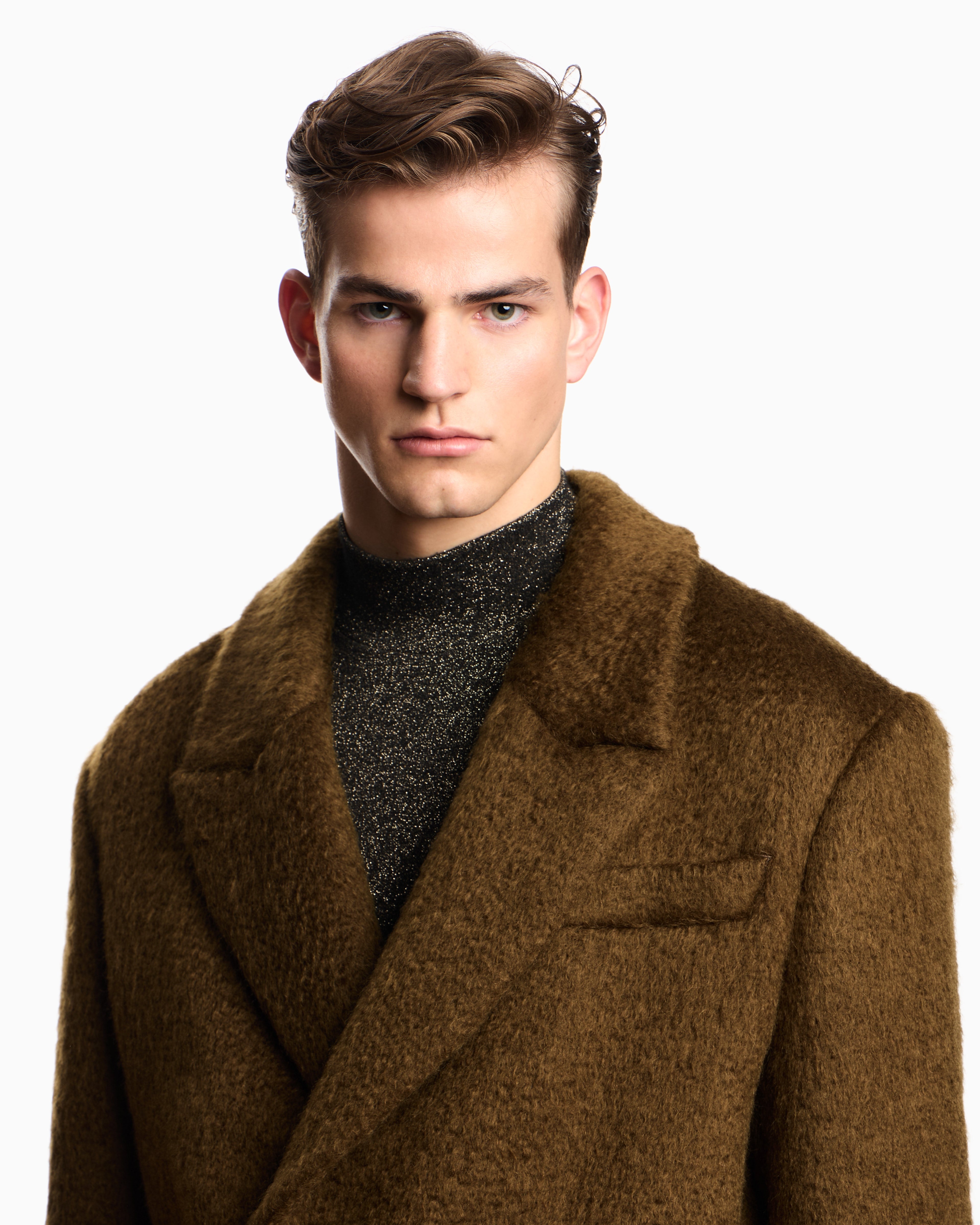 Emporio Armani Double-breasted pea coat in a wool-blend mohair