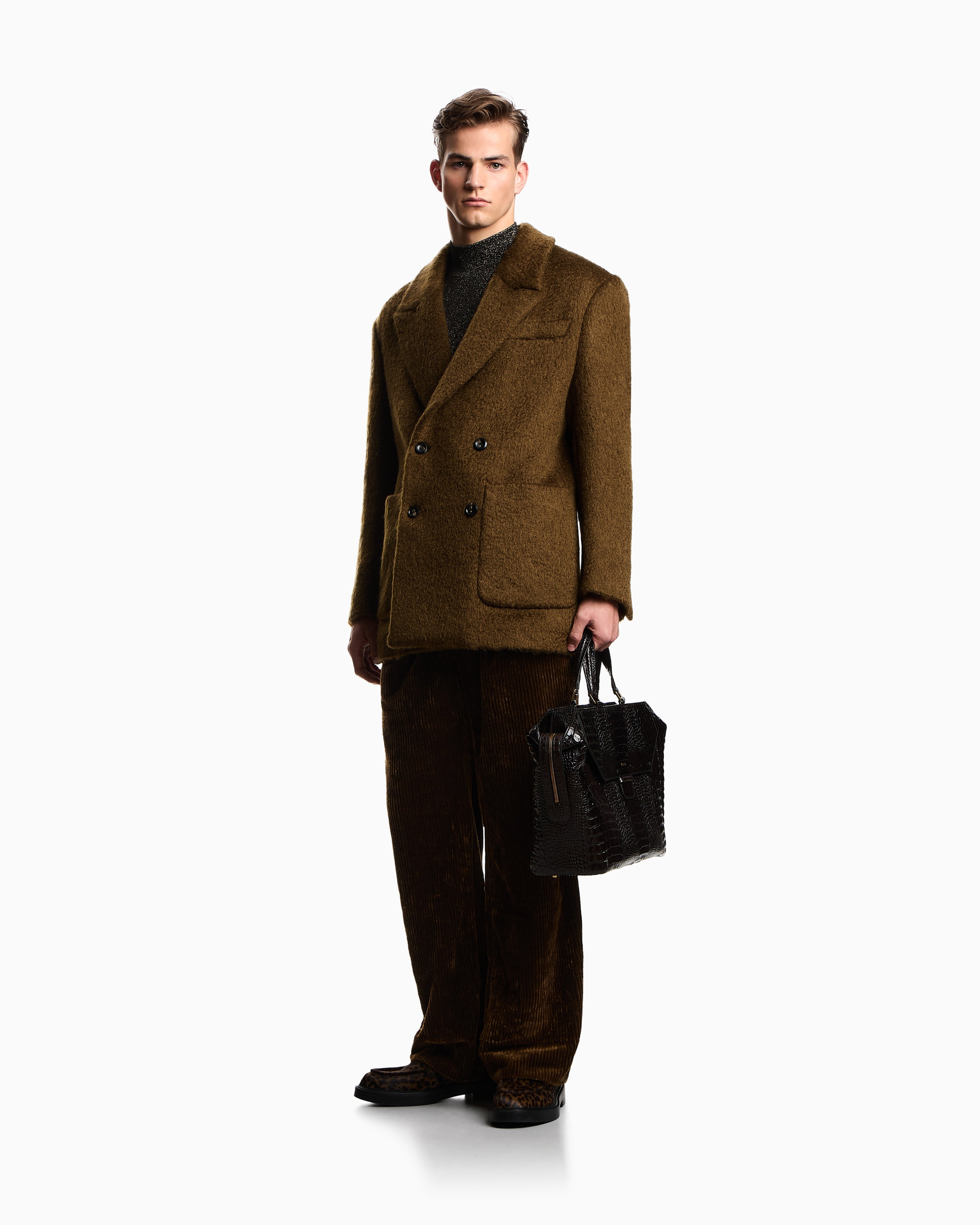 Emporio Armani Double-breasted pea coat in a wool-blend mohair