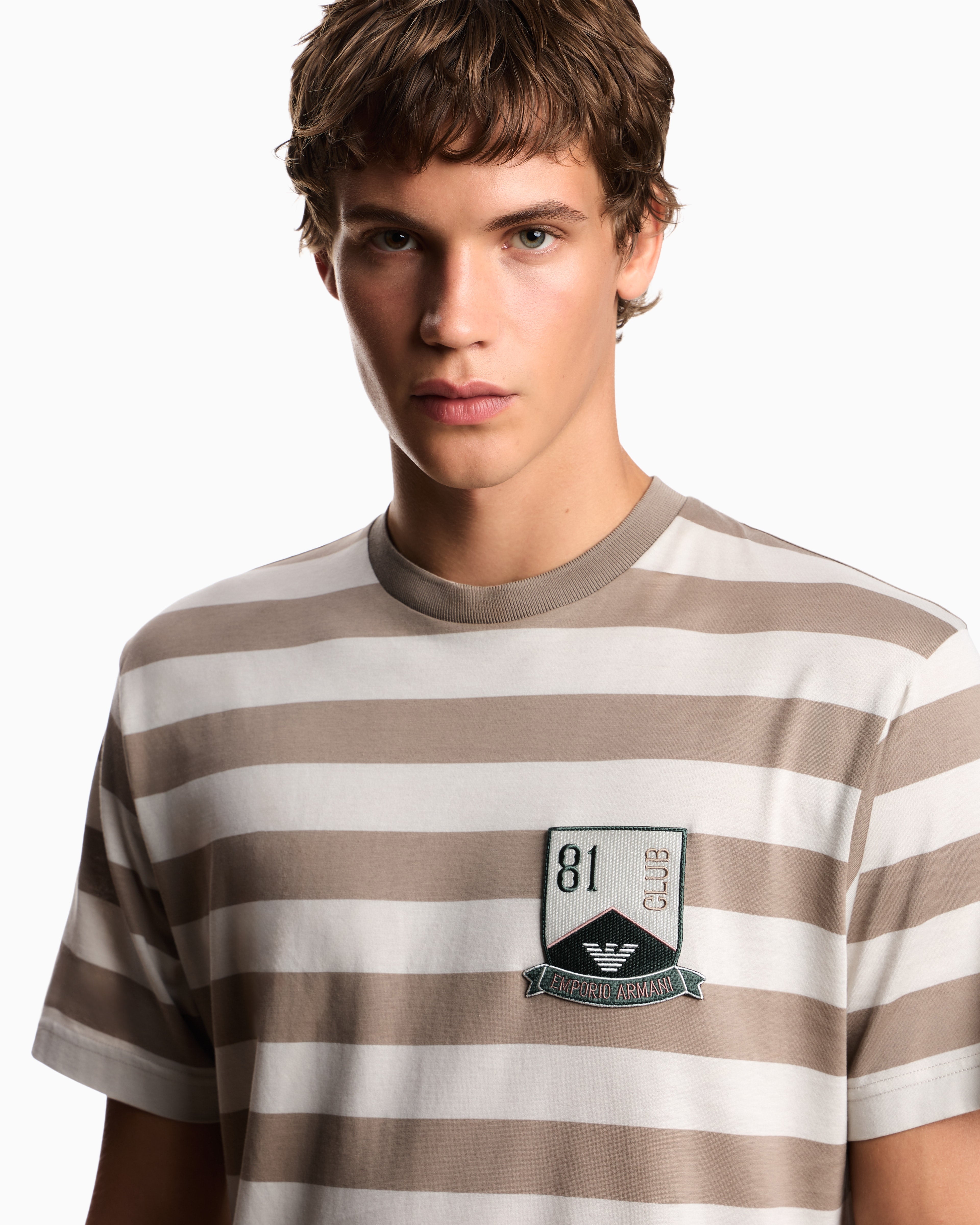 Emporio Armani Eagle Club striped jersey T-shirt with patch