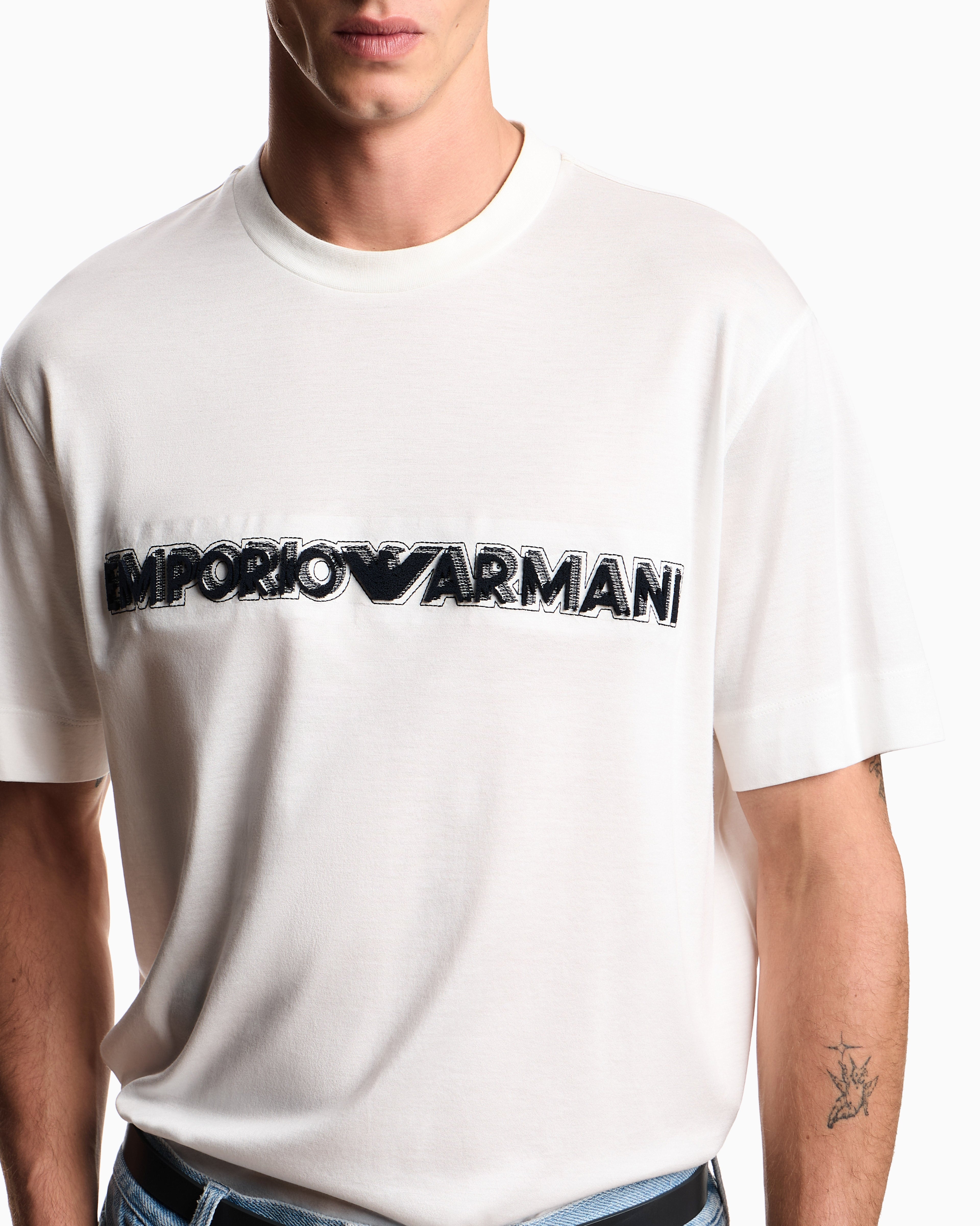 Emporio Armani Lyocell blend jersey T-shirt with soft-touch embossed logo